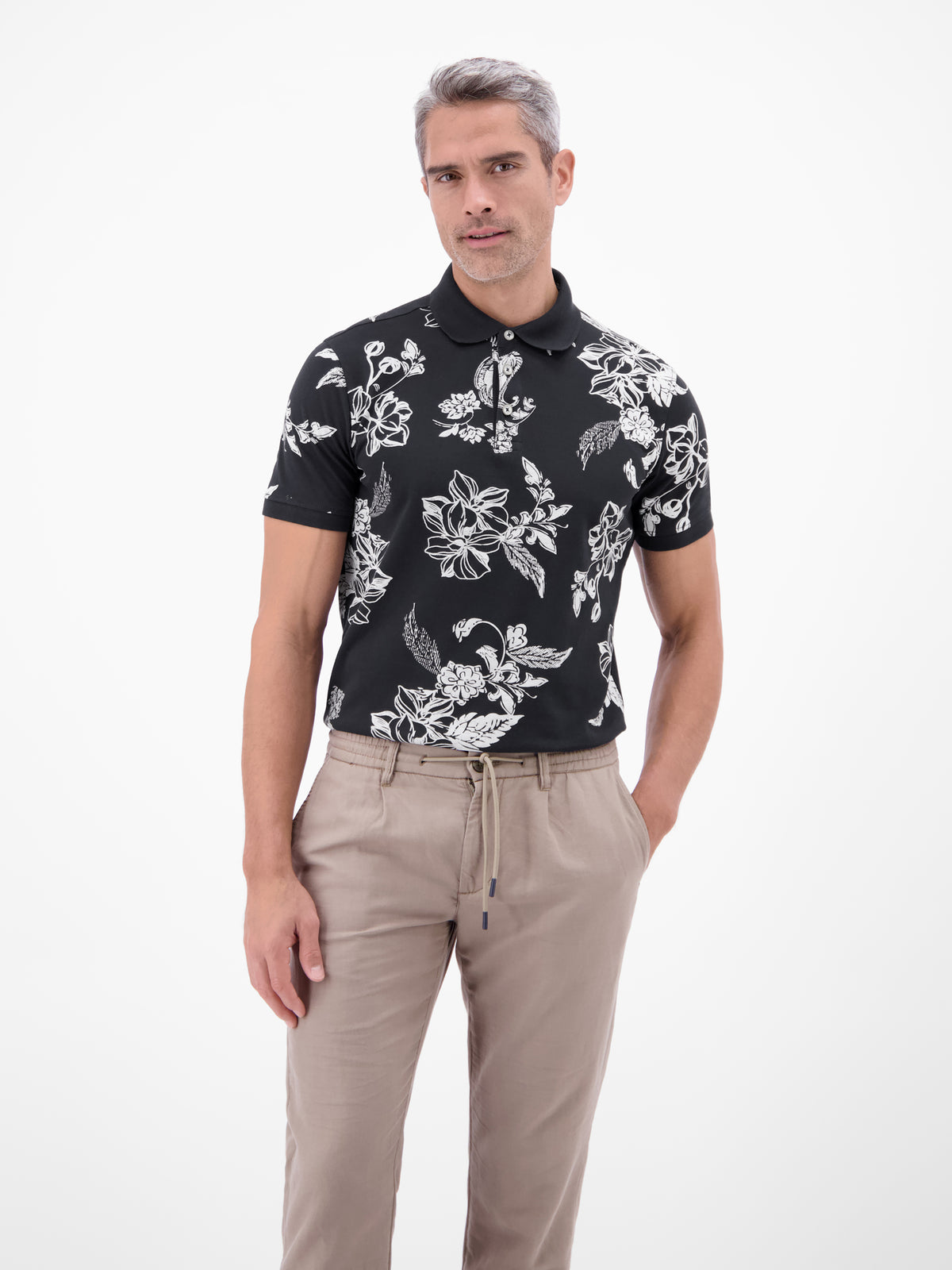 Poloshirt mit floralem All-over-Print, 100 % Baumwolle - Polo Shirt Kurzarm