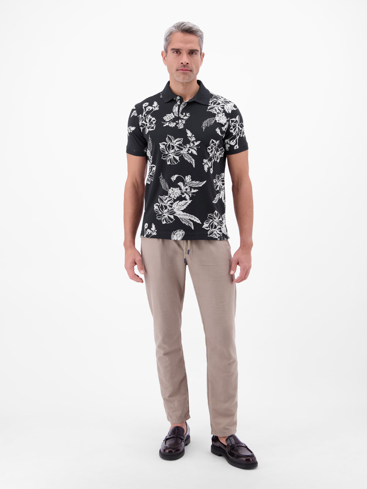 Poloshirt mit floralem All-over-Print, 100 % Baumwolle - Polo Shirt Kurzarm