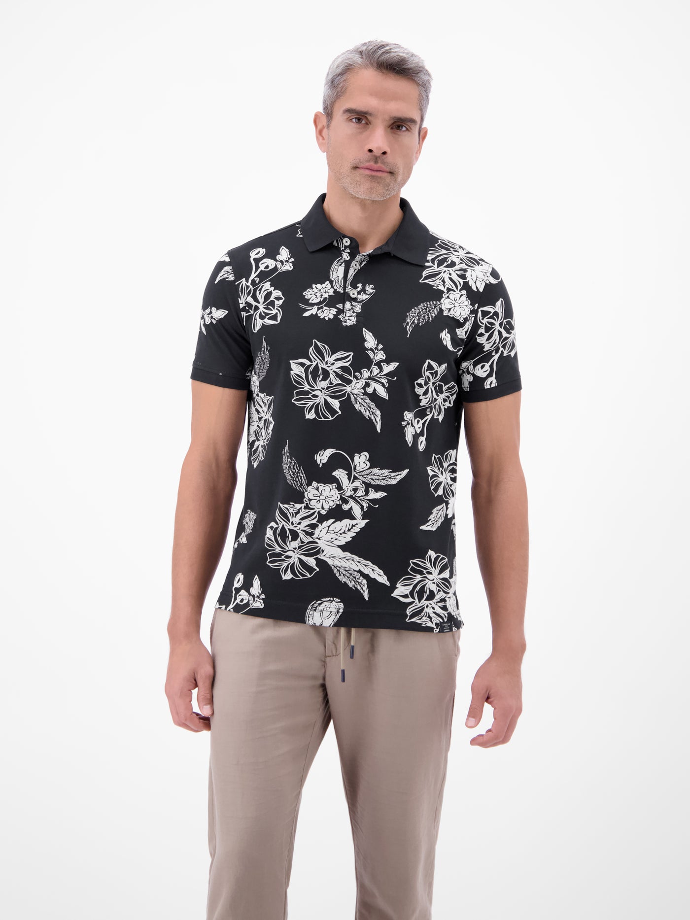 Poloshirt mit floralem All-over-Print, 100 % Baumwolle - Polo Shirt Kurzarm