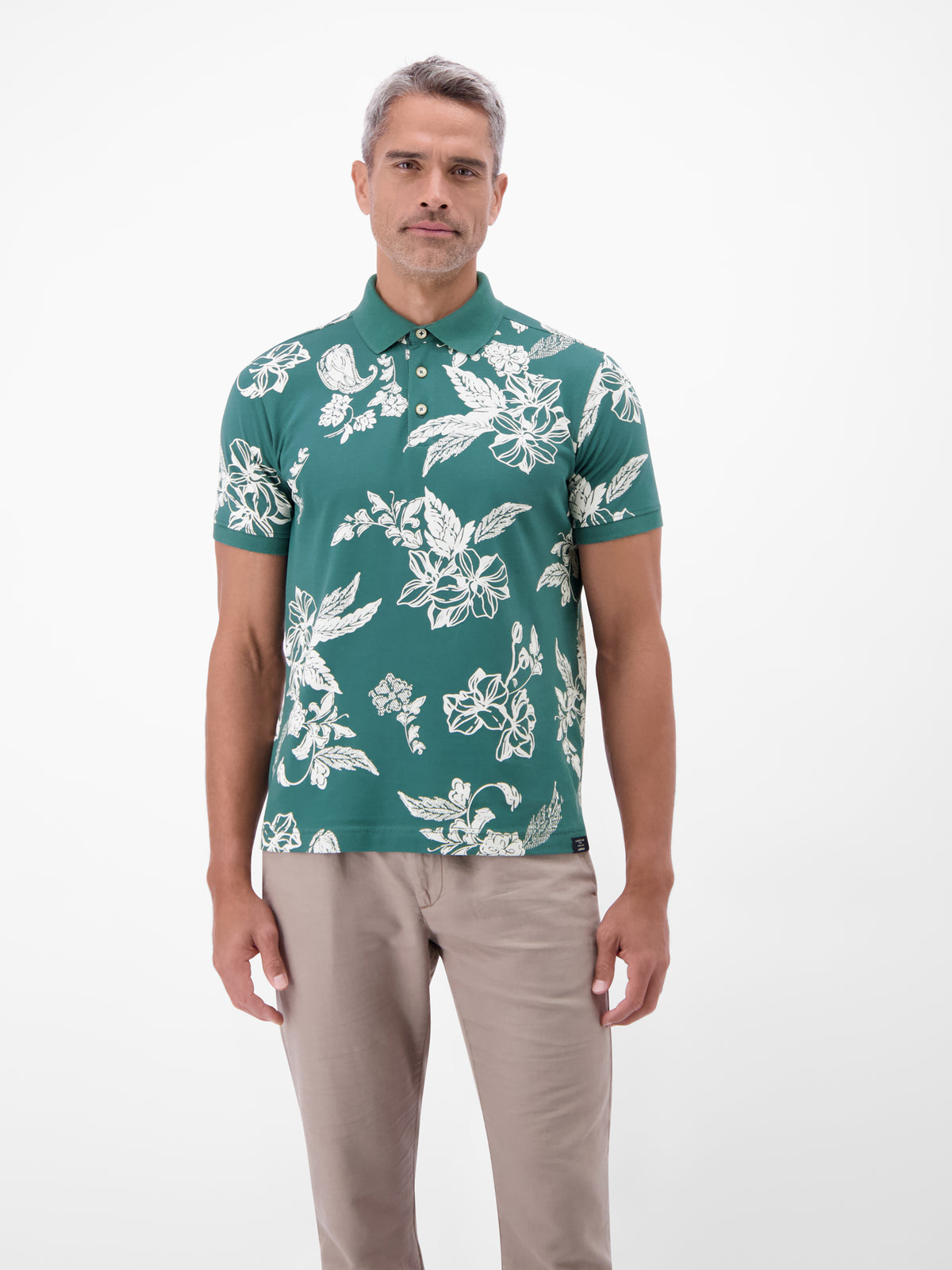 Poloshirt mit floralem All-over-Print, 100 % Baumwolle - Polo Shirt Kurzarm