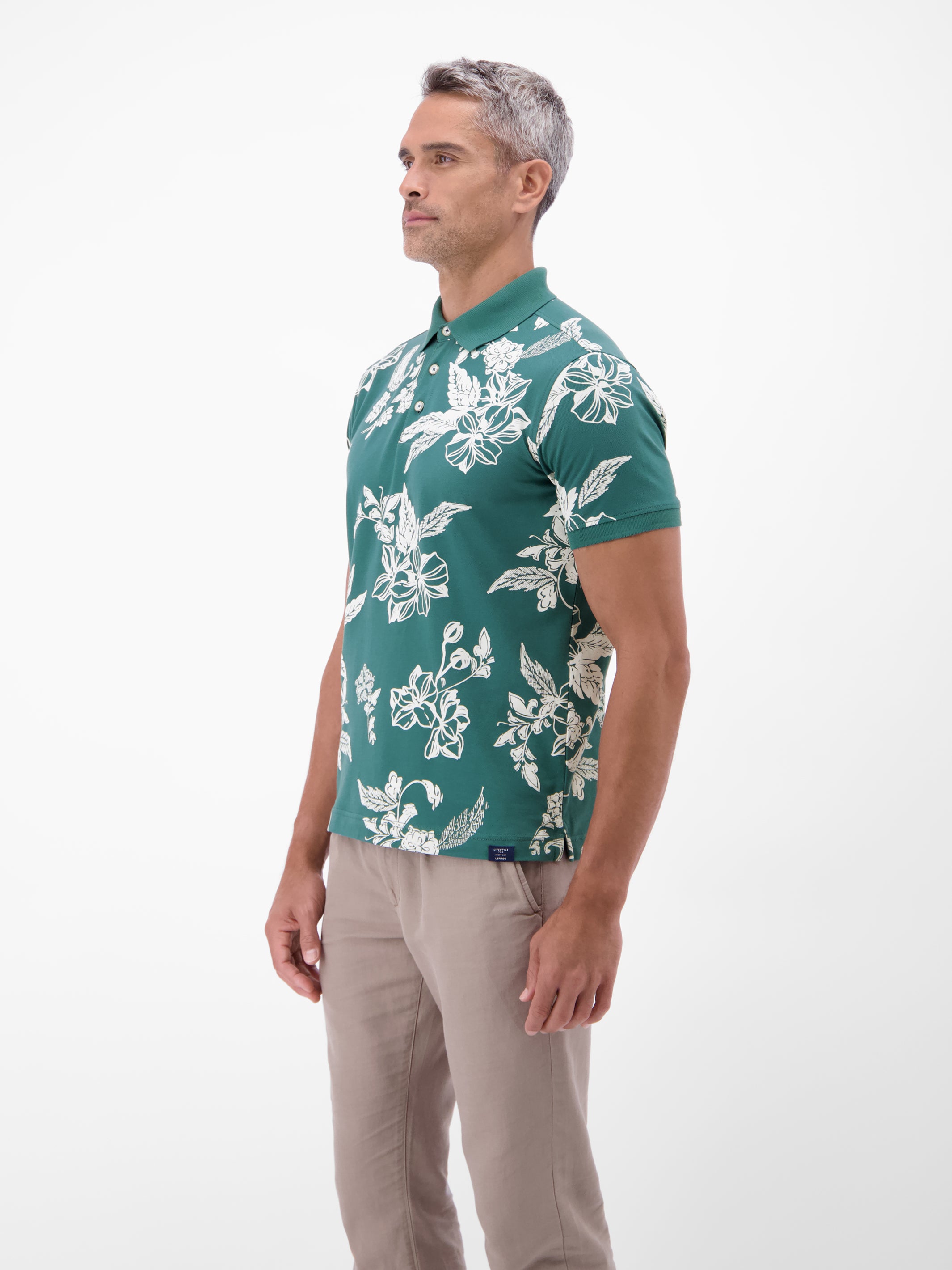 Poloshirt mit floralem All-over-Print, 100 % Baumwolle - Polo Shirt Kurzarm