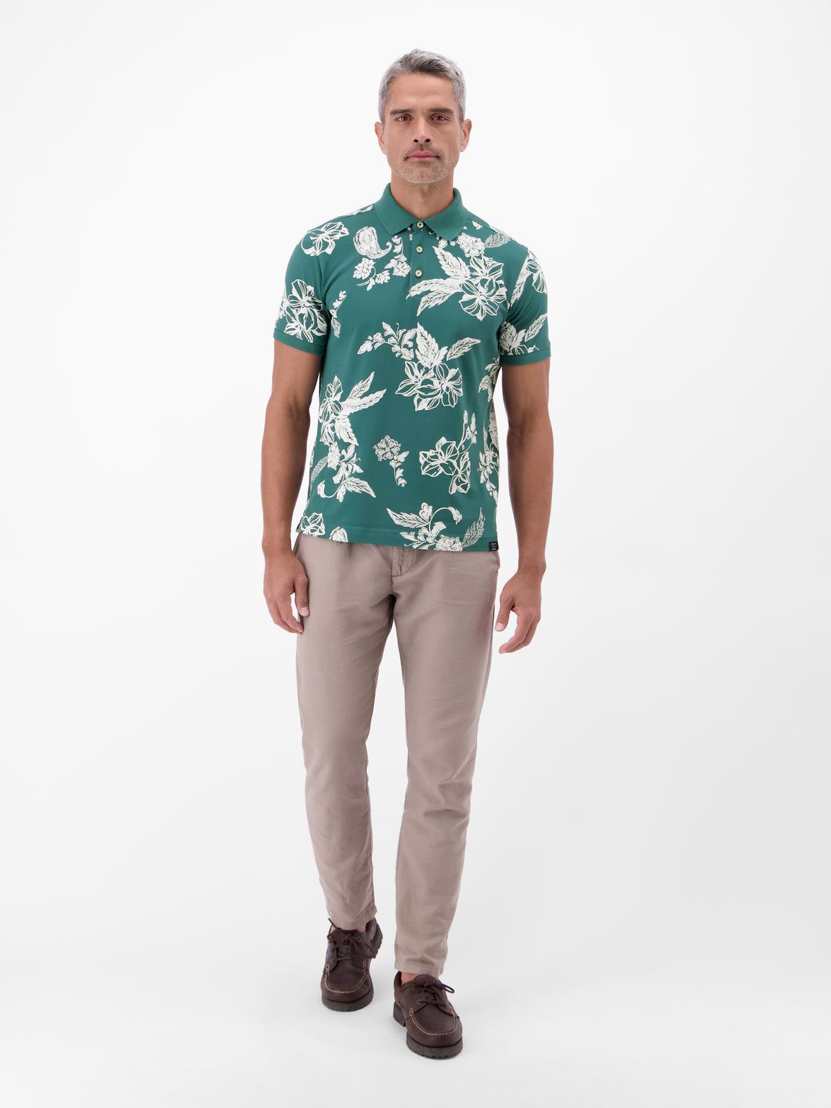 Poloshirt mit floralem All-over-Print, 100 % Baumwolle - Polo Shirt Kurzarm