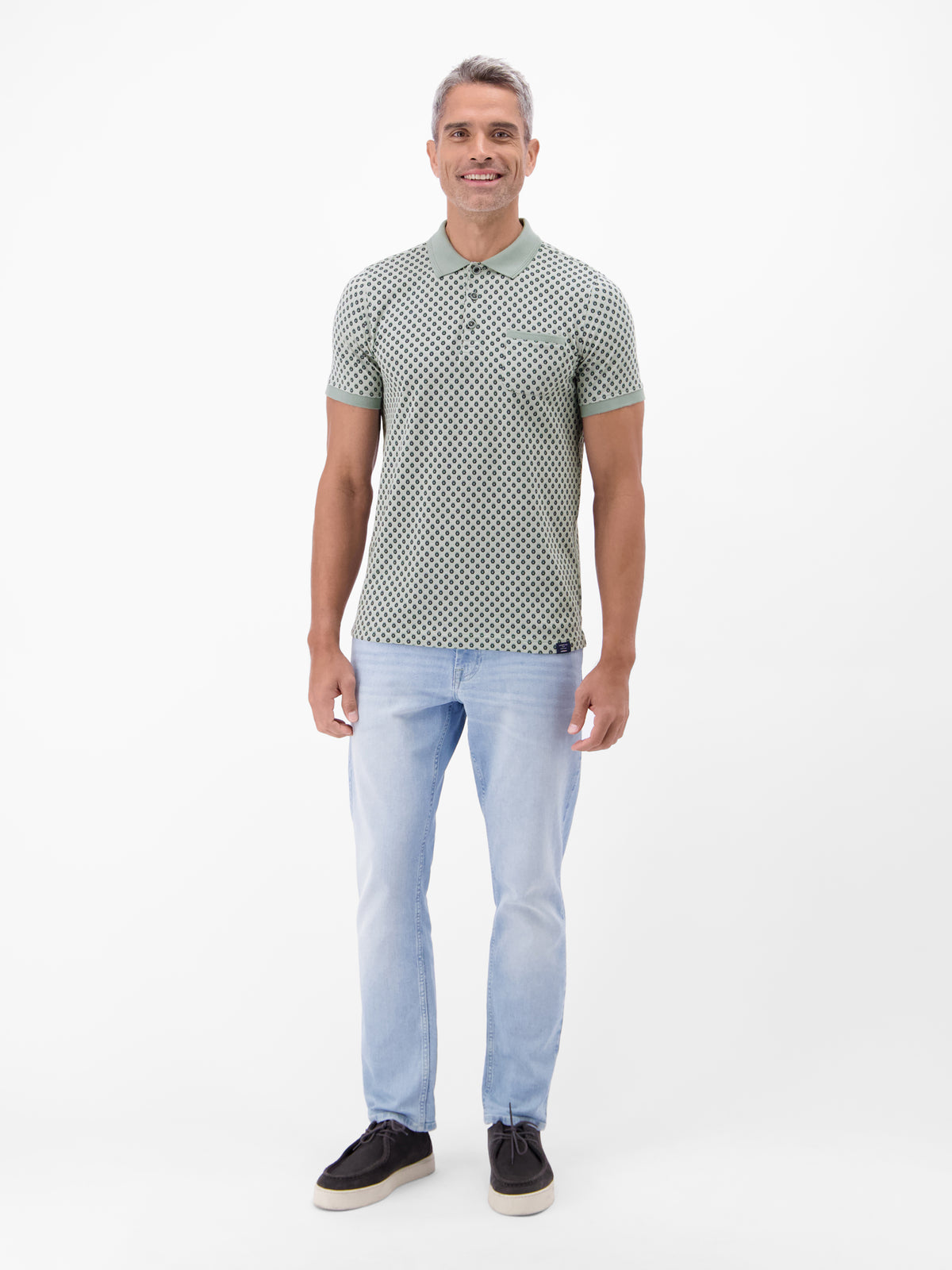 Poloshirt in 2-Tone-Optik und All-over-Print - Polo Shirt Kurzarm