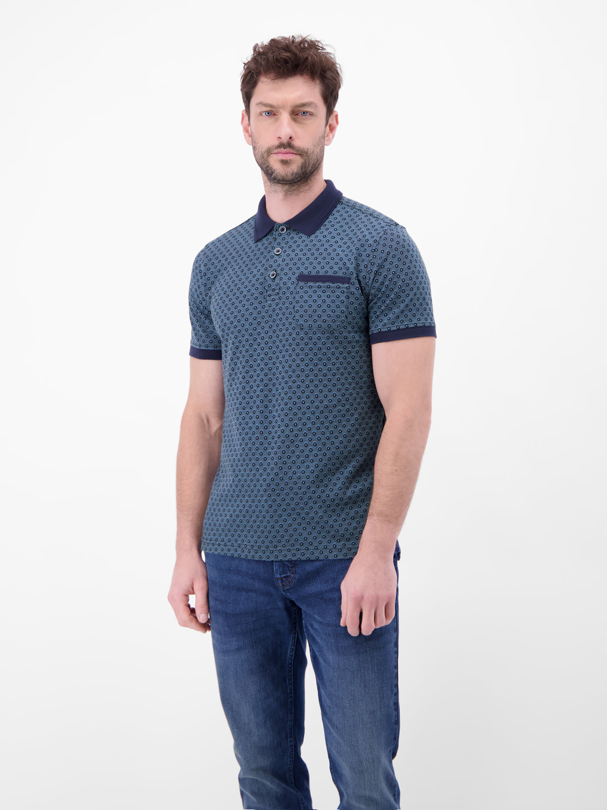 Poloshirt in 2-Tone-Optik und All-over-Print - Polo Shirt Kurzarm