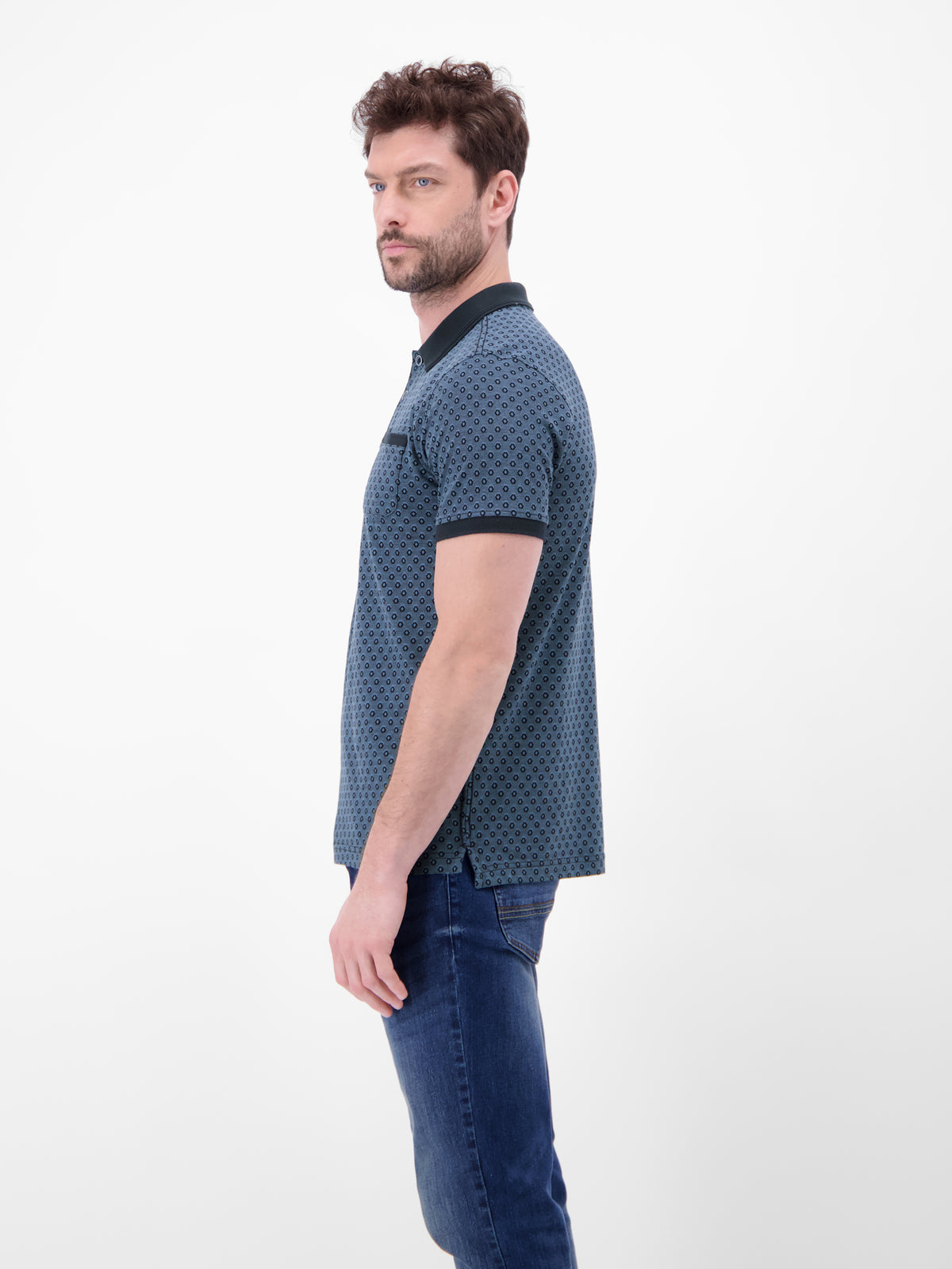 Poloshirt in 2-Tone-Optik und All-over-Print - Polo Shirt Kurzarm