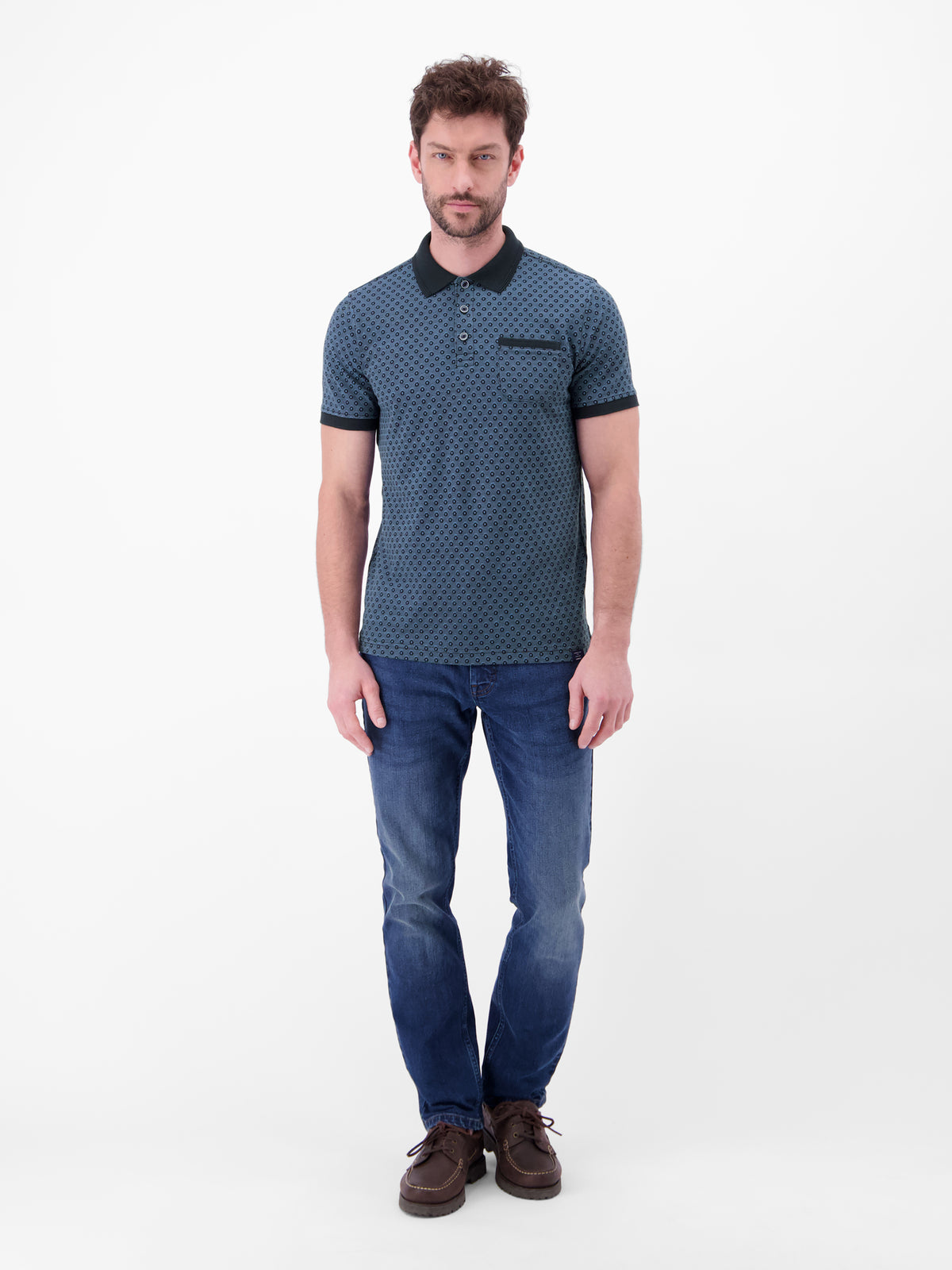 Poloshirt in 2-Tone-Optik und All-over-Print - Polo Shirt Kurzarm