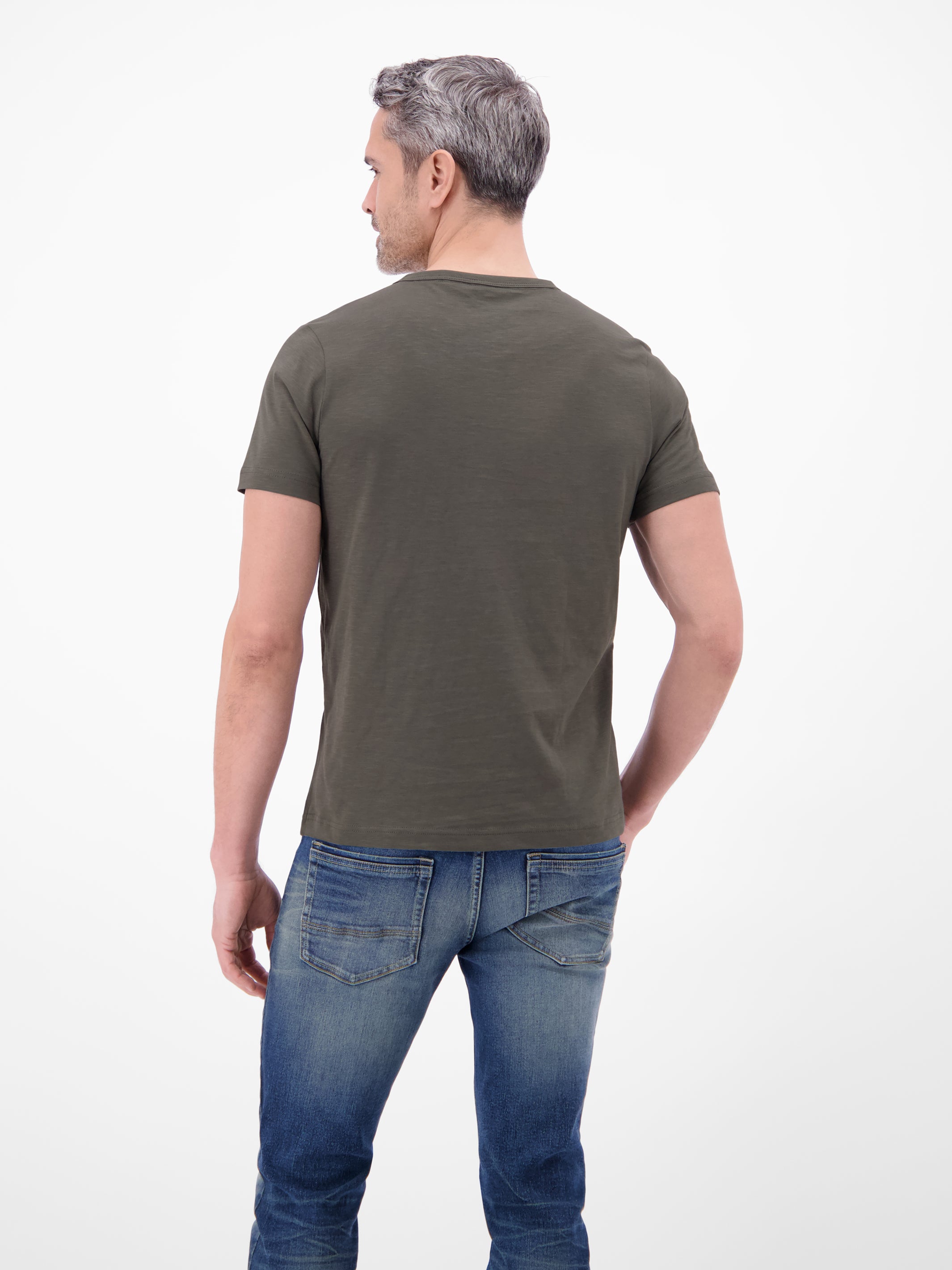 Serafino Shirt mit Rundhalsausschnitt und Knopfleiste - T-Shirt Rundhals