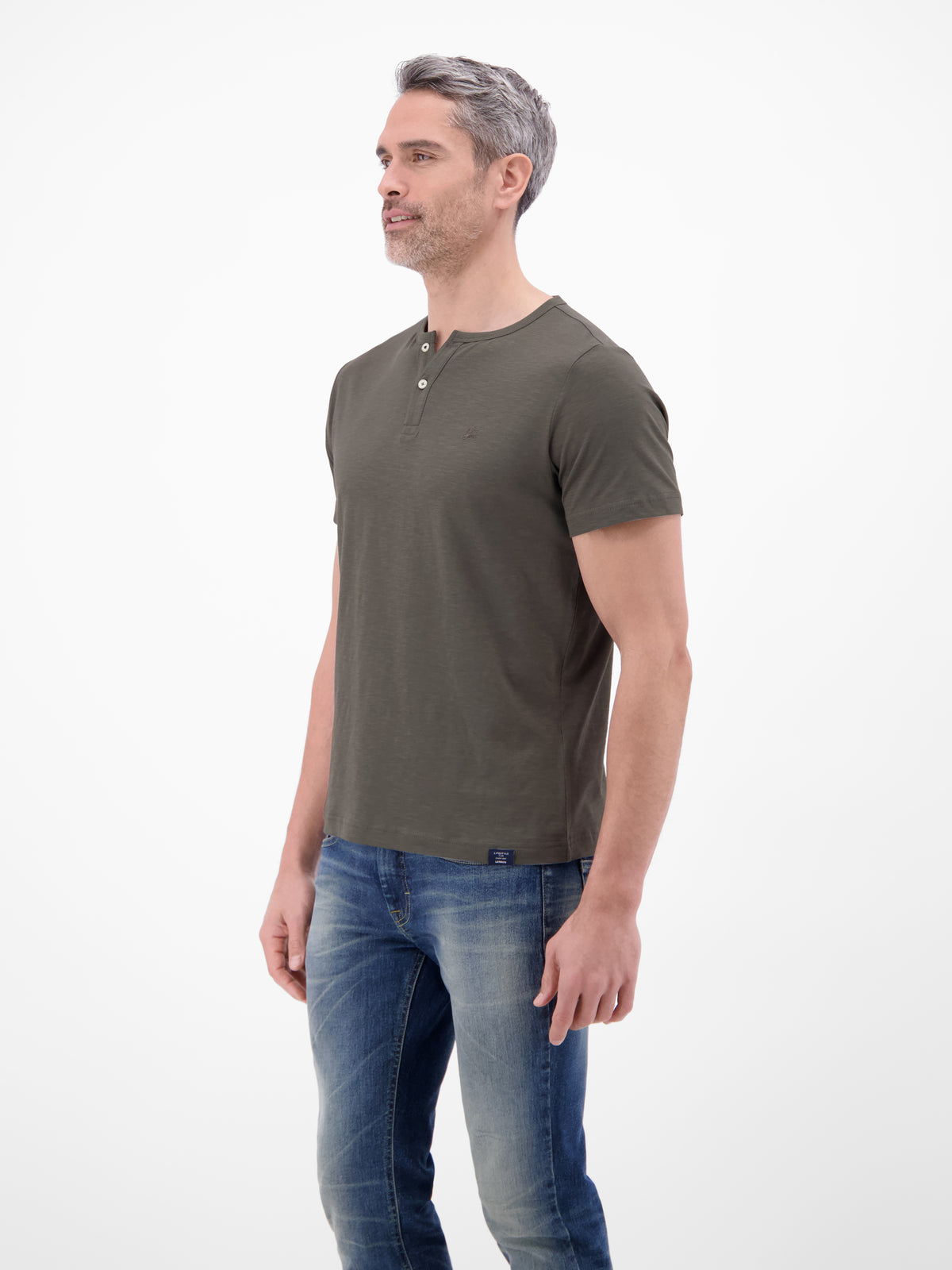 Serafino Shirt mit Rundhalsausschnitt und Knopfleiste - T-Shirt Rundhals