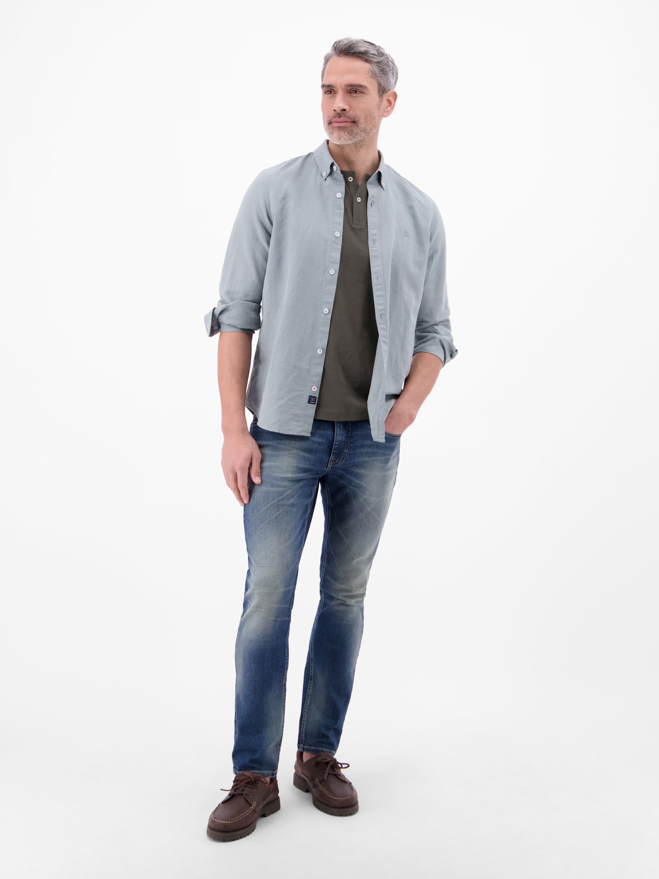 Serafino Shirt mit Rundhalsausschnitt und Knopfleiste - T-Shirt Rundhals
