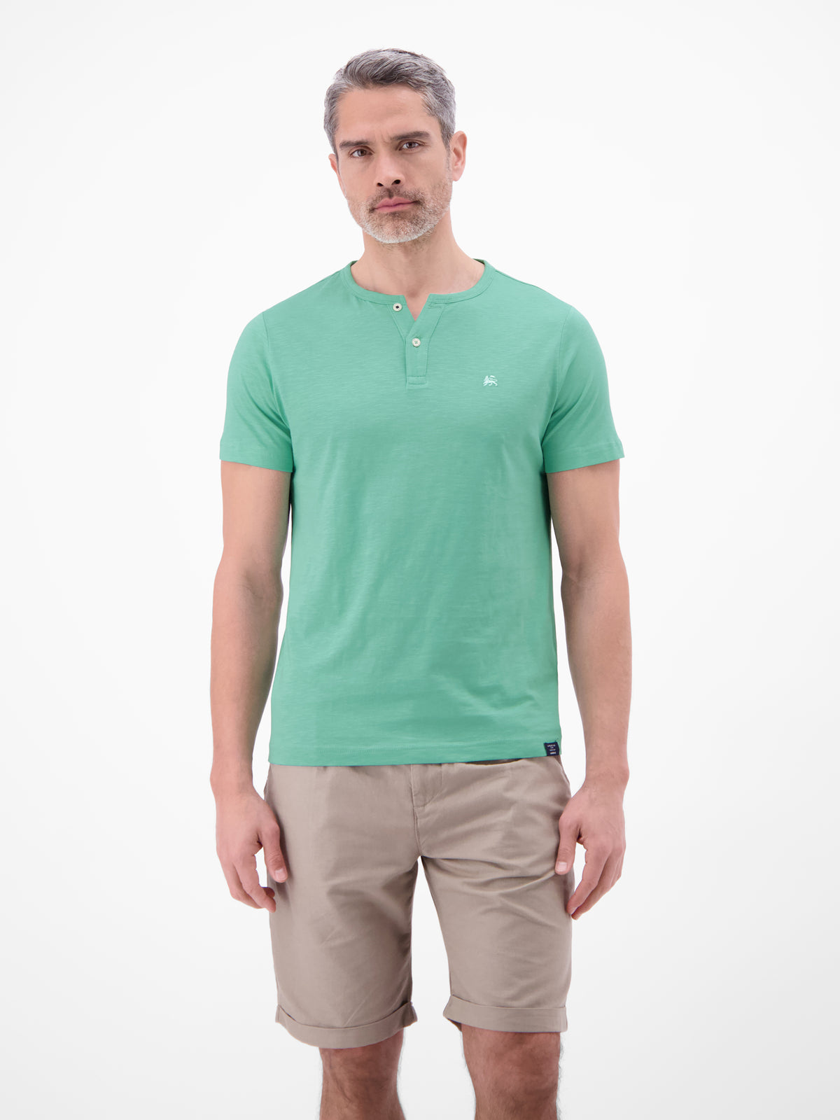 Serafino Shirt mit Rundhalsausschnitt und Knopfleiste - T-Shirt Rundhals