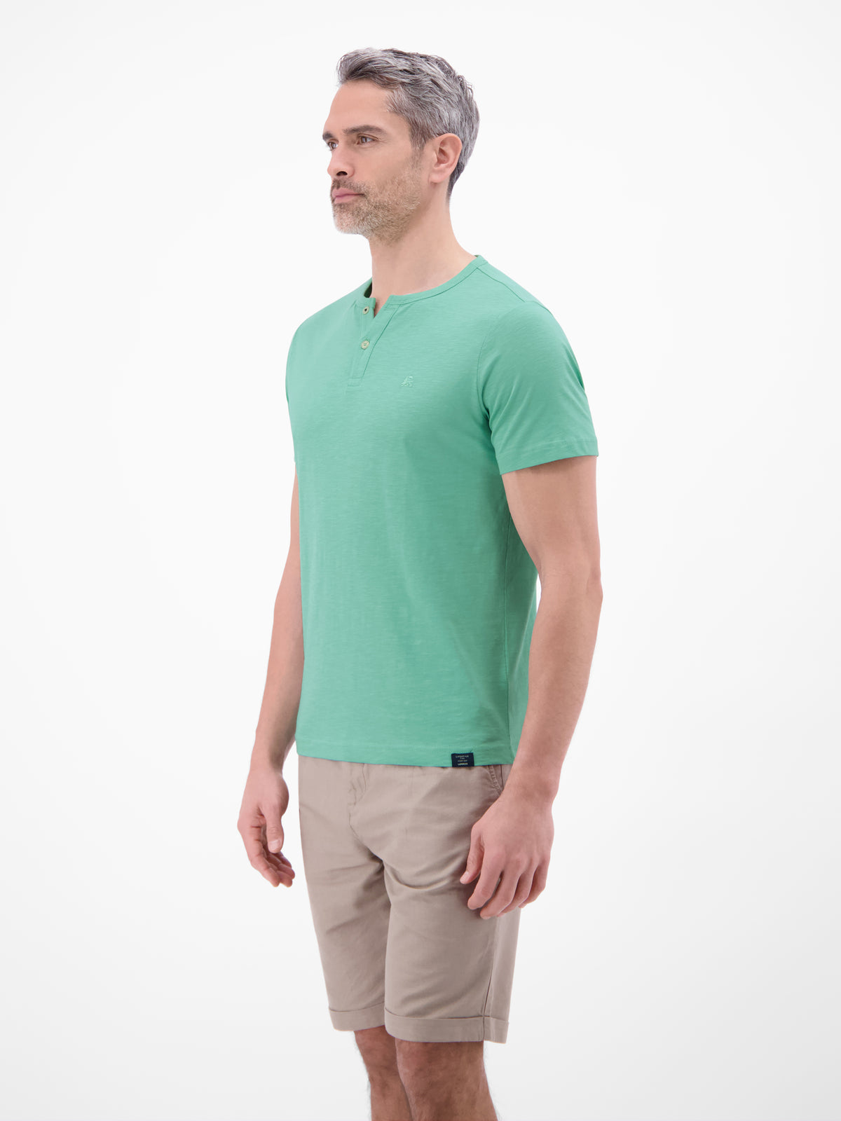 Serafino Shirt mit Rundhalsausschnitt und Knopfleiste - T-Shirt Rundhals