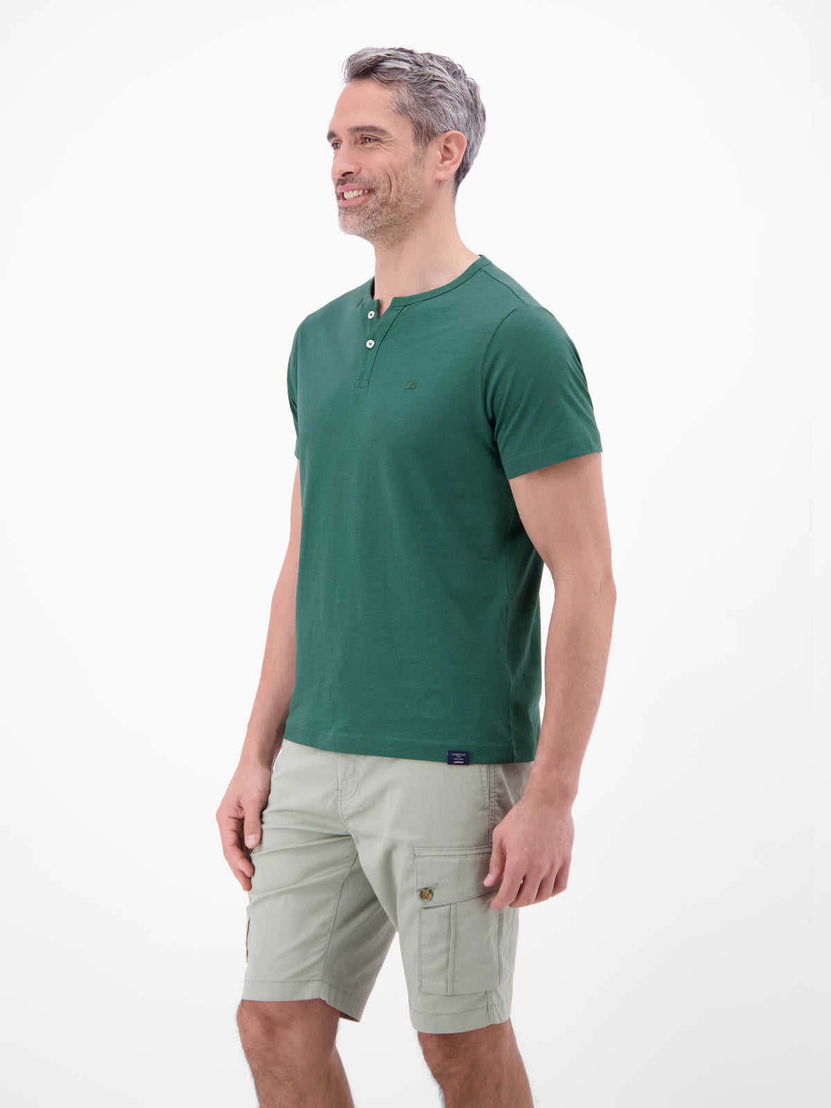 Serafino Shirt mit Rundhalsausschnitt und Knopfleiste - T-Shirt Rundhals
