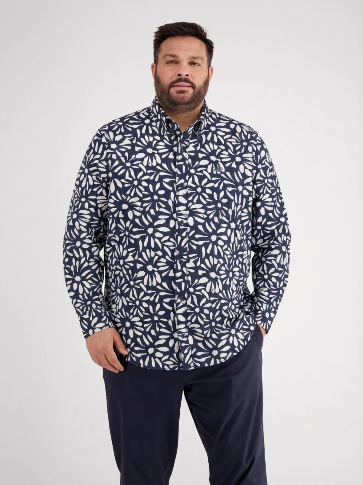 Langarmhemd mit floralem Print in großen Größen - Langarmhemd