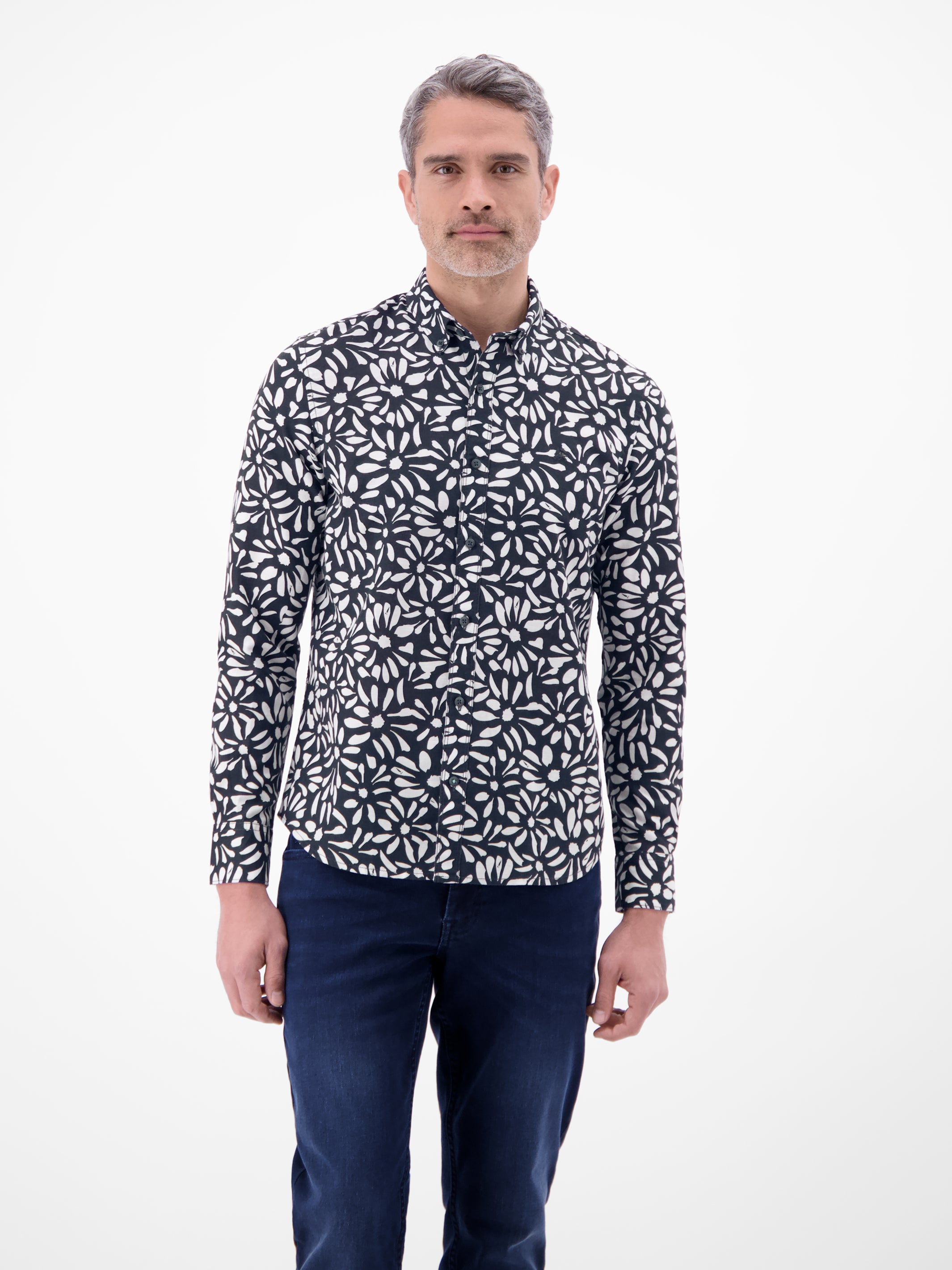 Langarmhemd mit floralem Print aus Mischgewebe - Langarmhemd