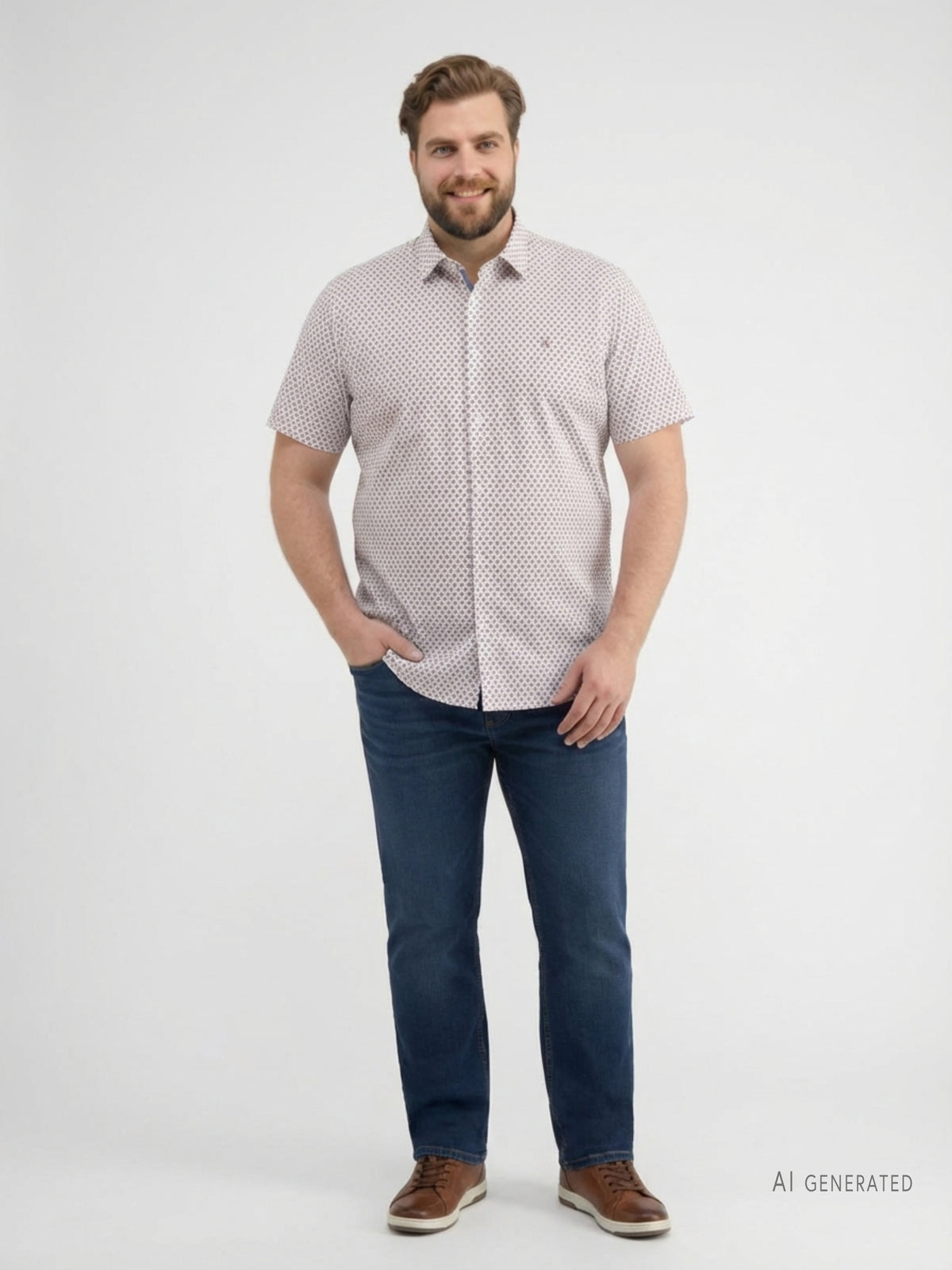 Short-sleeved shirt with geometric print, plus sizes