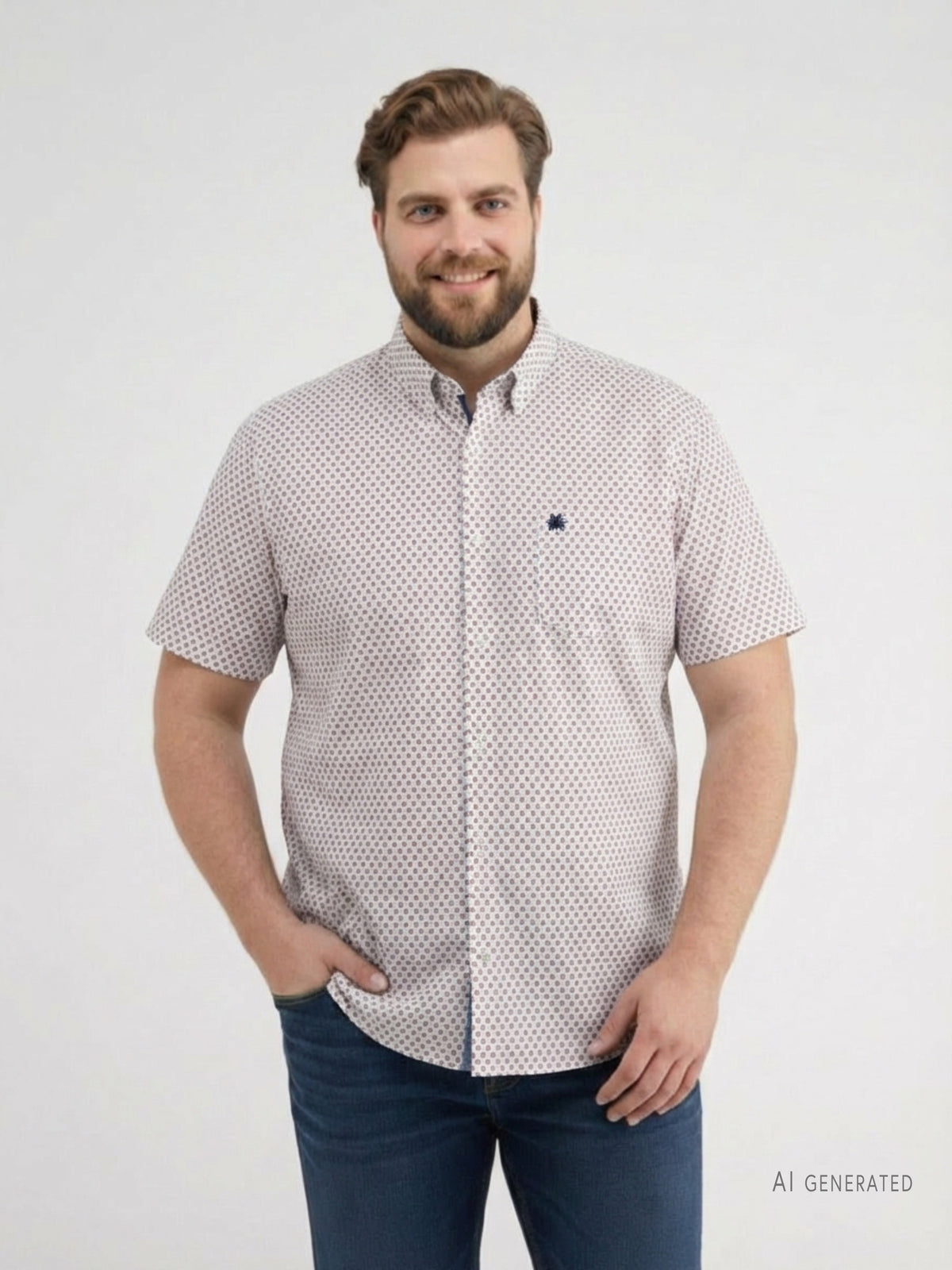 Short-sleeved shirt with geometric print, plus sizes