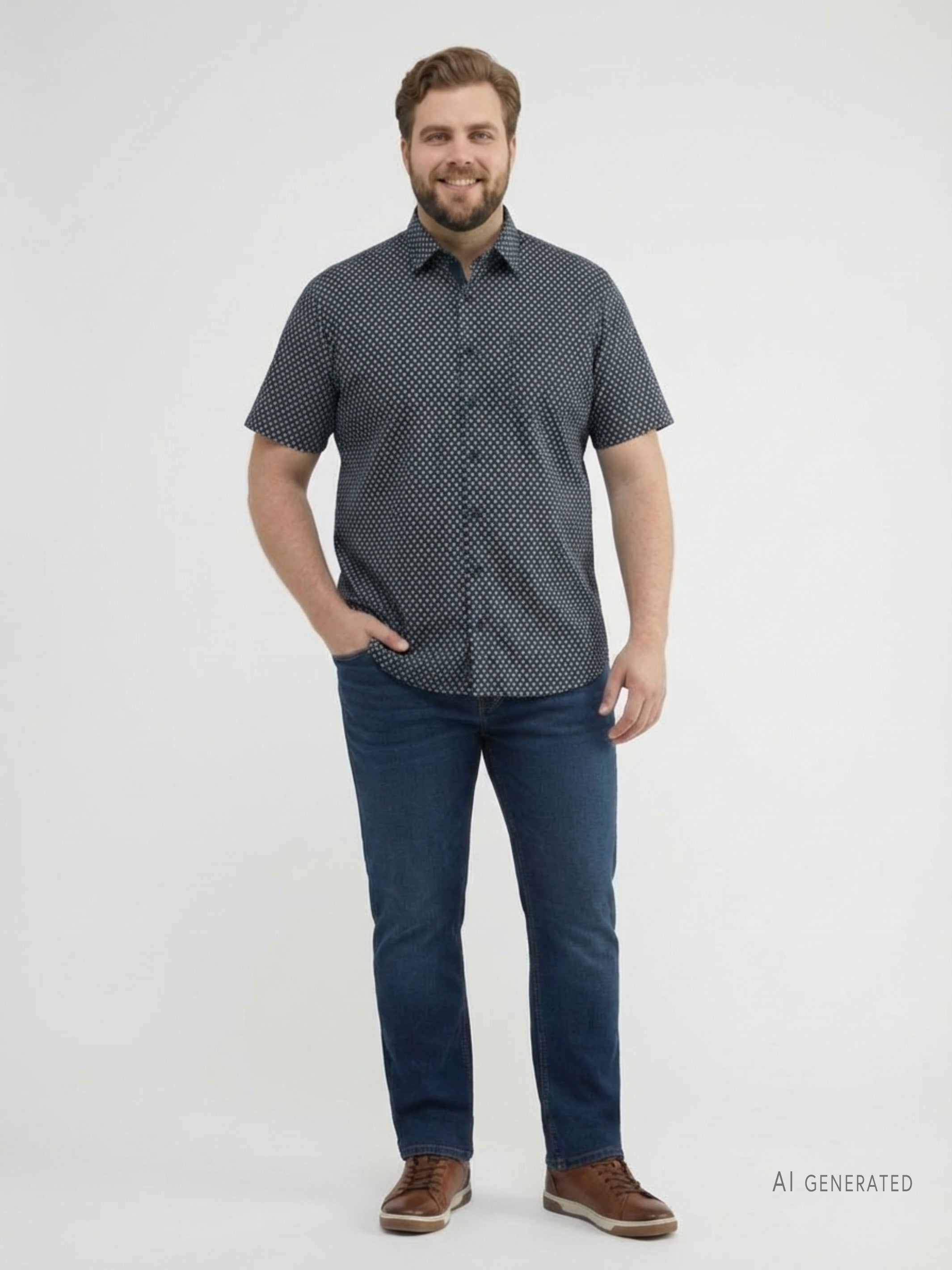 Short-sleeved shirt with geometric print, plus sizes