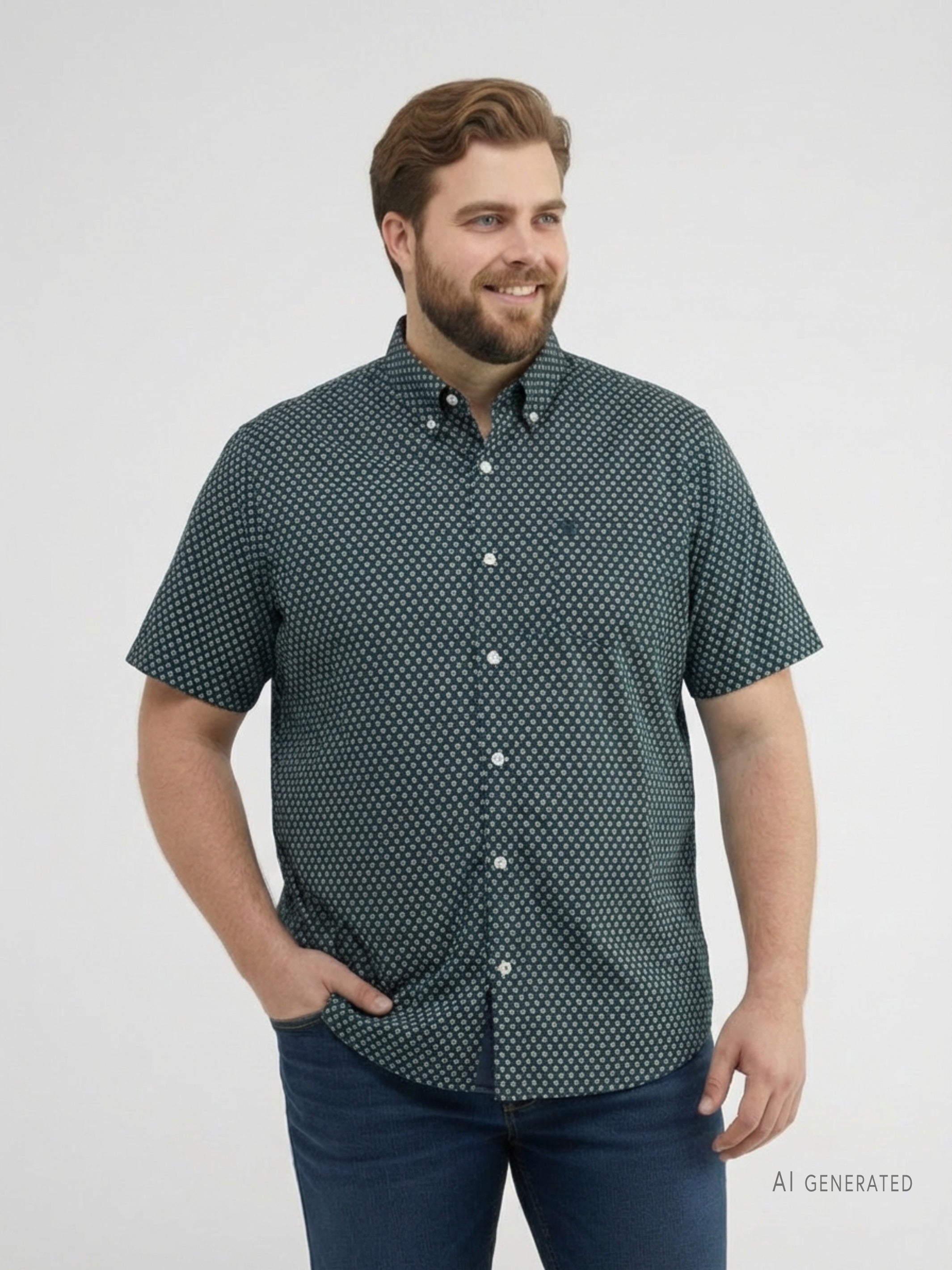 Short-sleeved shirt with geometric print, plus sizes
