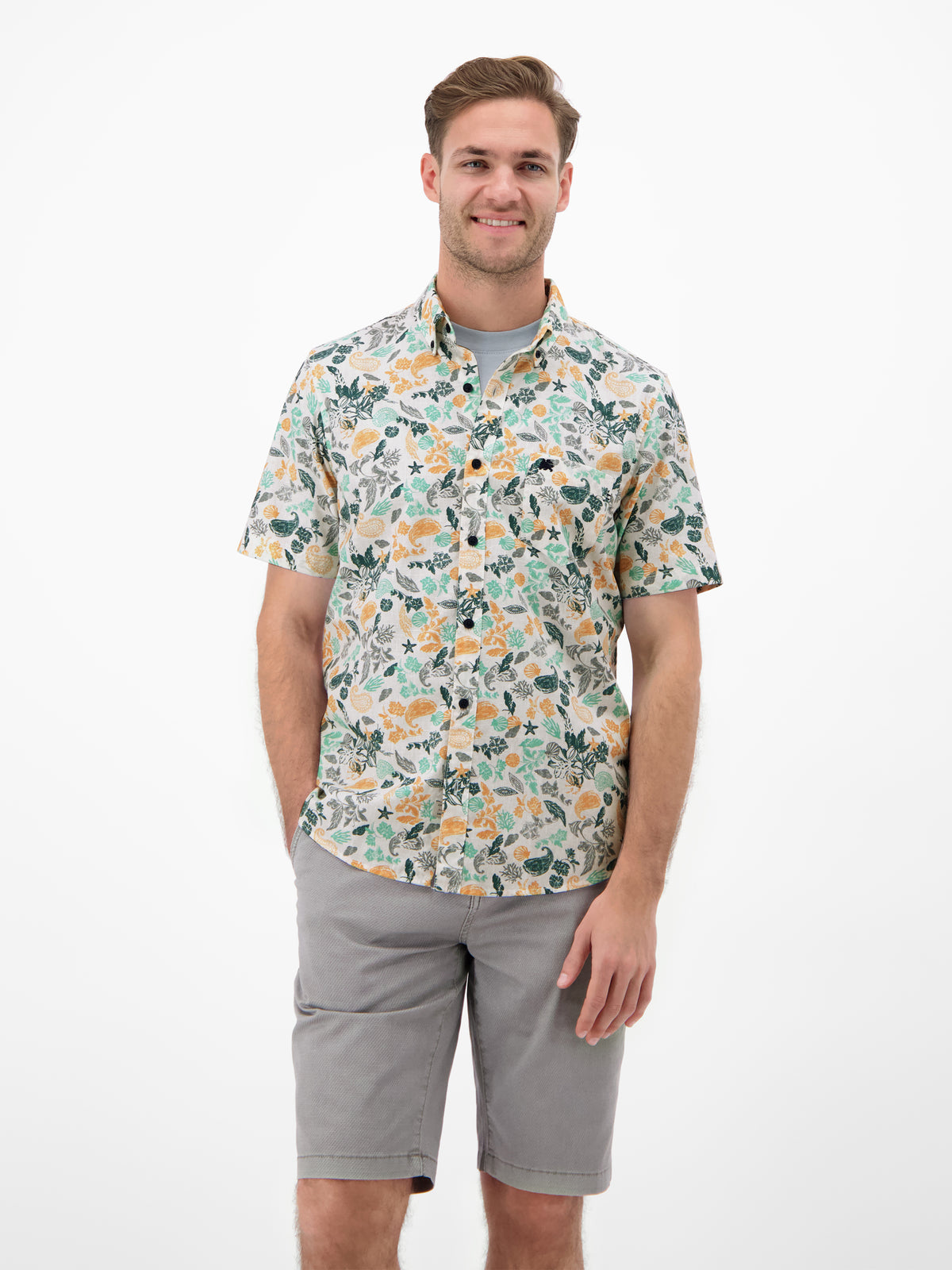 Kurzarmhemd mit sportivem Button-down-Kragen - Kurzarmhemd