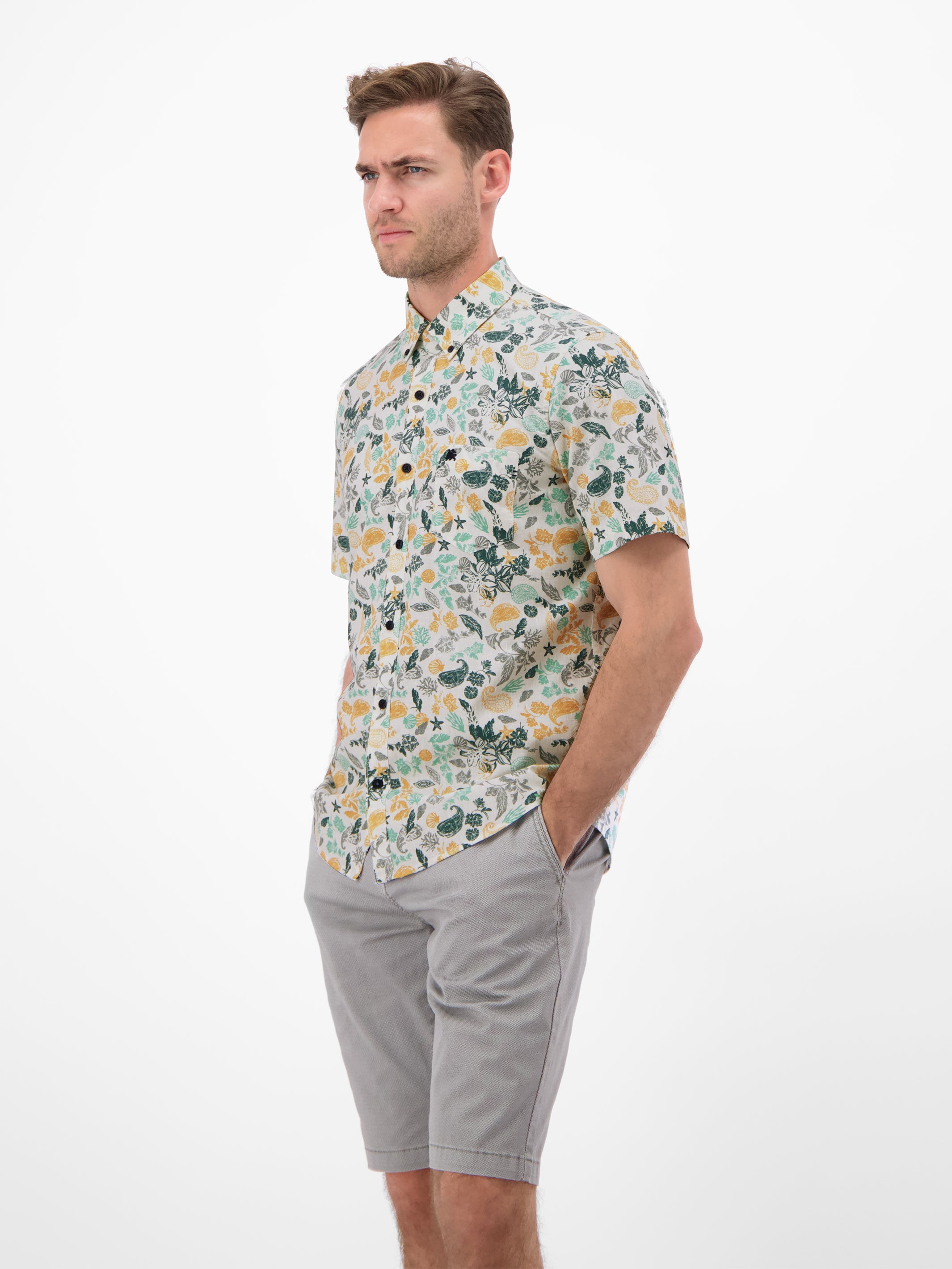 Kurzarmhemd mit sportivem Button-down-Kragen - Kurzarmhemd