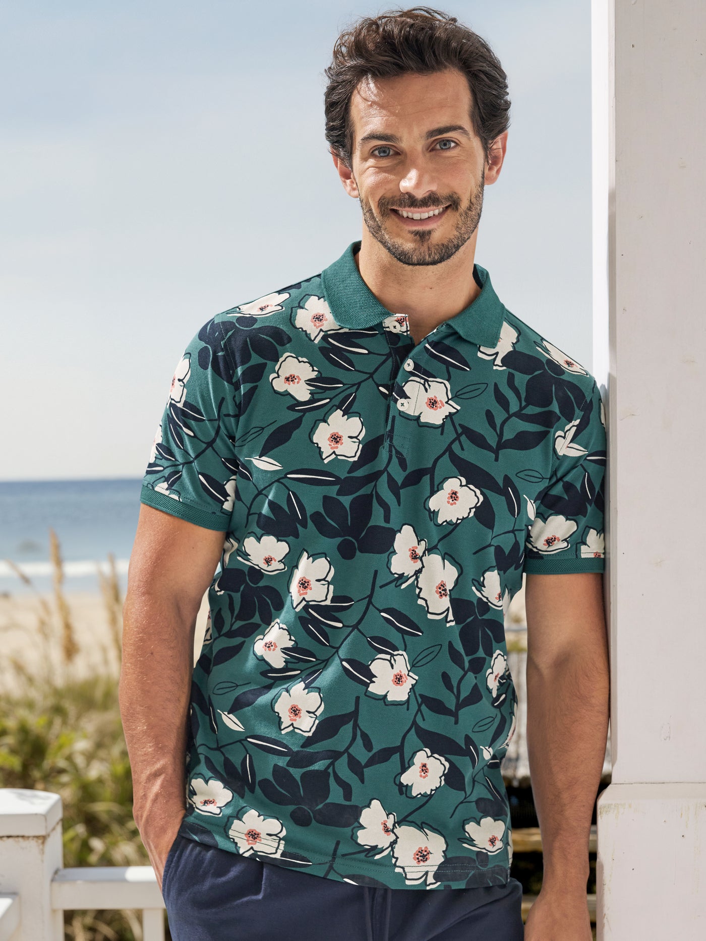 Poloshirt mit floralem Print aus 100% Baumwolle - Polo Shirt Kurzarm