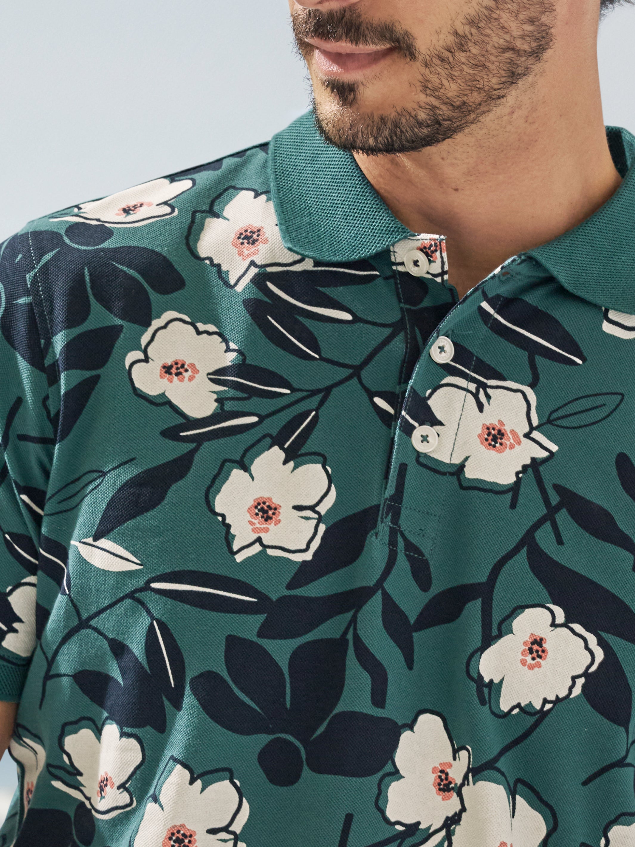 Poloshirt mit floralem Print aus 100% Baumwolle - Polo Shirt Kurzarm