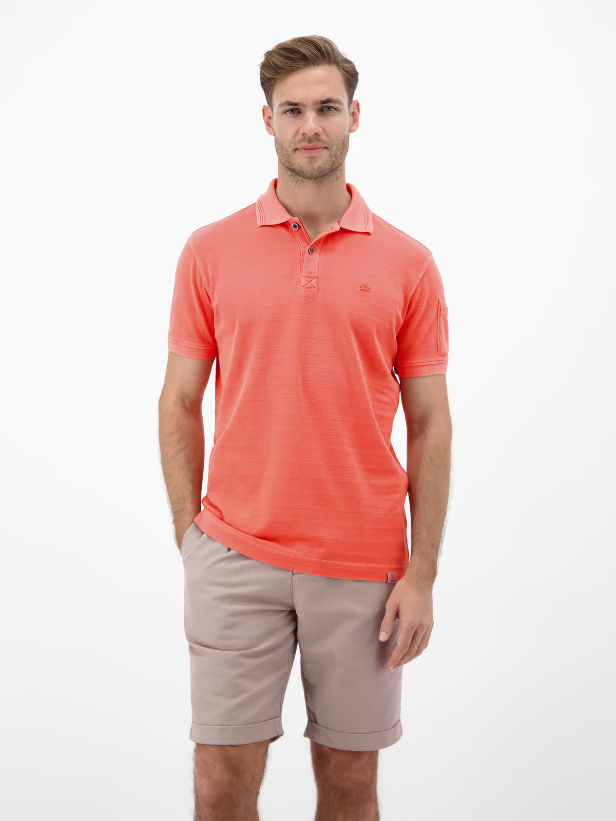 Poloshirt, unifarben aus gestreiftem Piqué-Gewebe - Polo Shirt Kurzarm