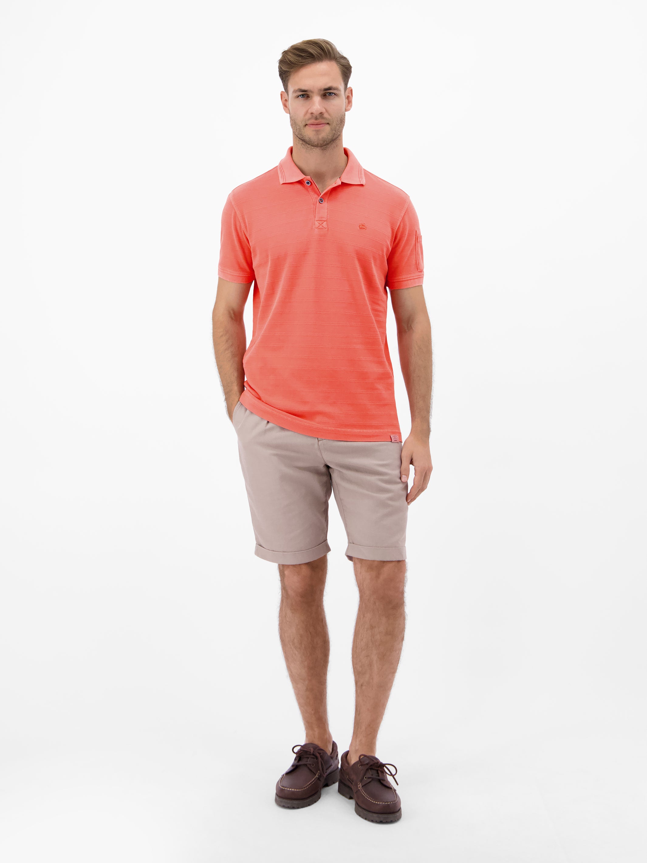 Poloshirt, unifarben aus gestreiftem Piqué-Gewebe - Polo Shirt Kurzarm