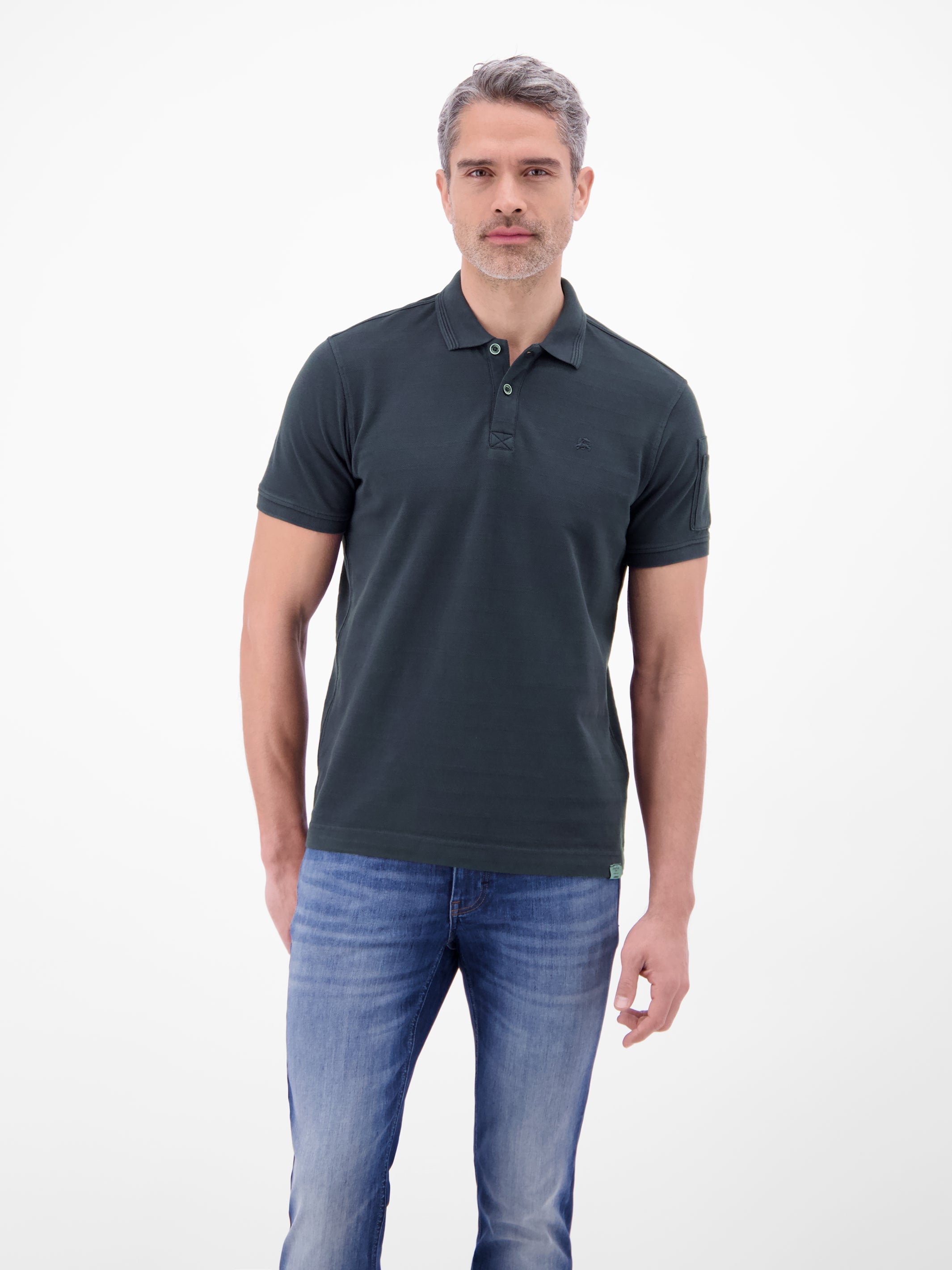 Poloshirt, unifarben aus gestreiftem Piqué-Gewebe - Polo Shirt Kurzarm