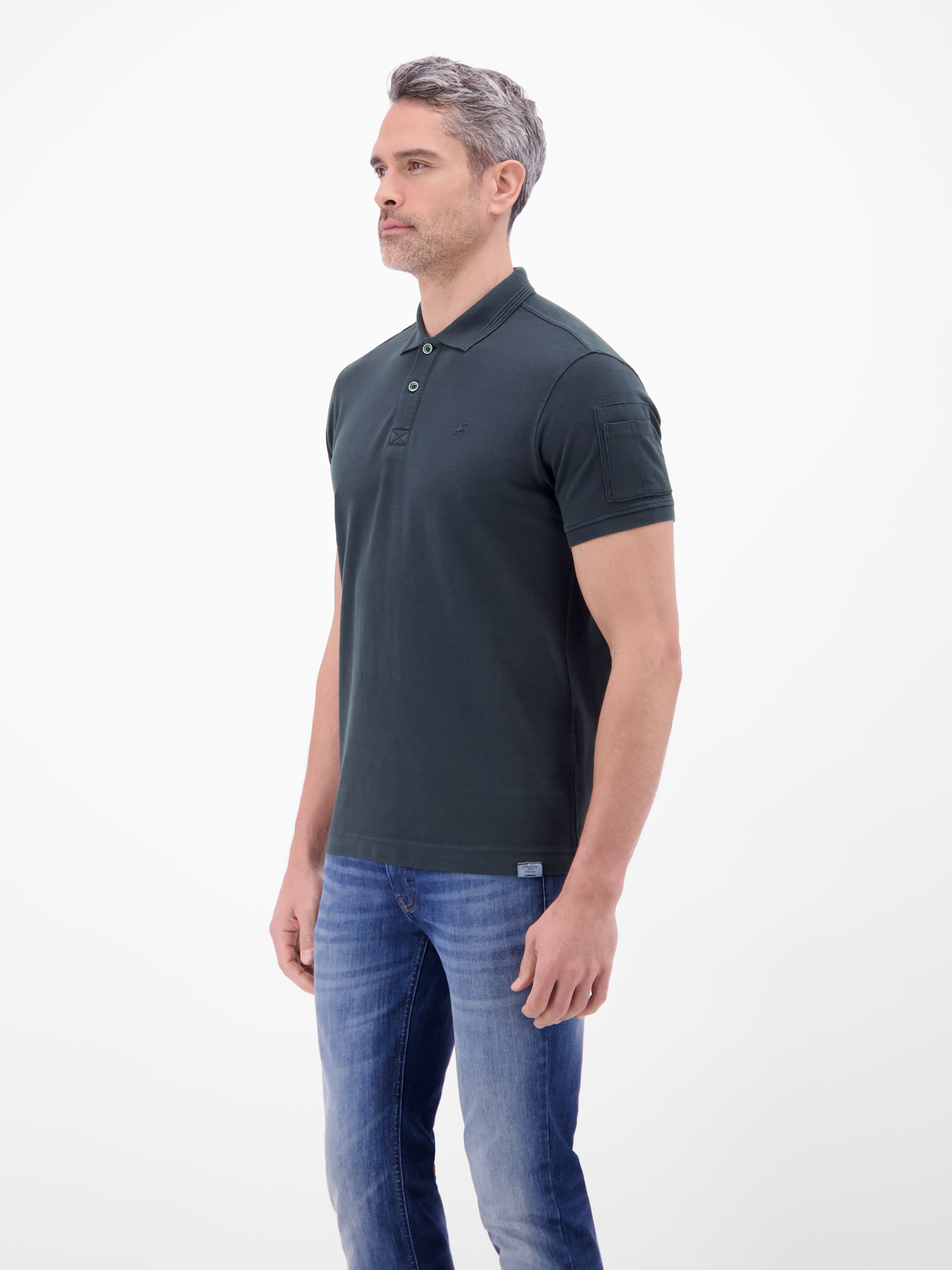 Poloshirt, unifarben aus gestreiftem Piqué-Gewebe - Polo Shirt Kurzarm