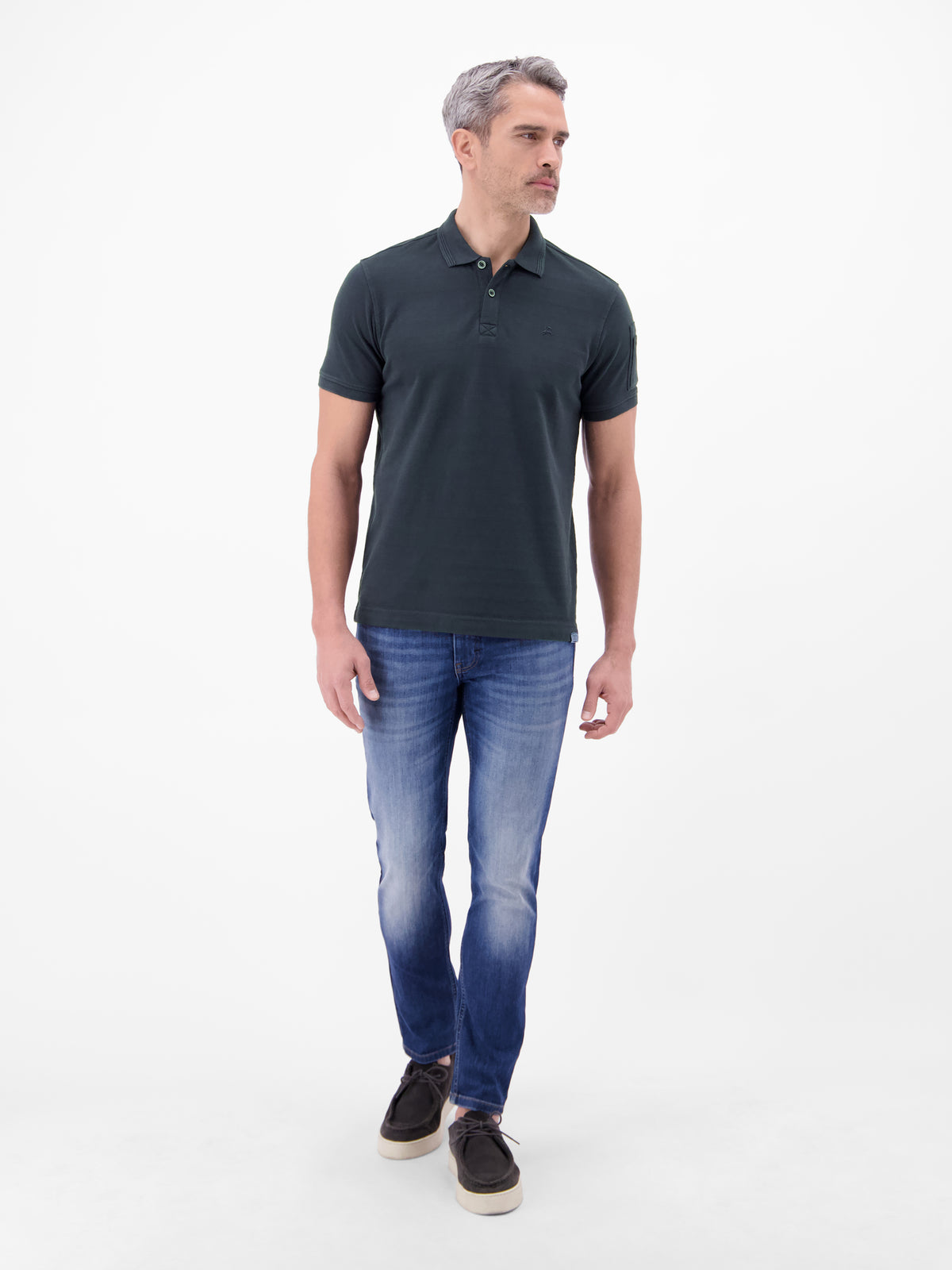 Poloshirt, unifarben aus gestreiftem Piqué-Gewebe - Polo Shirt Kurzarm