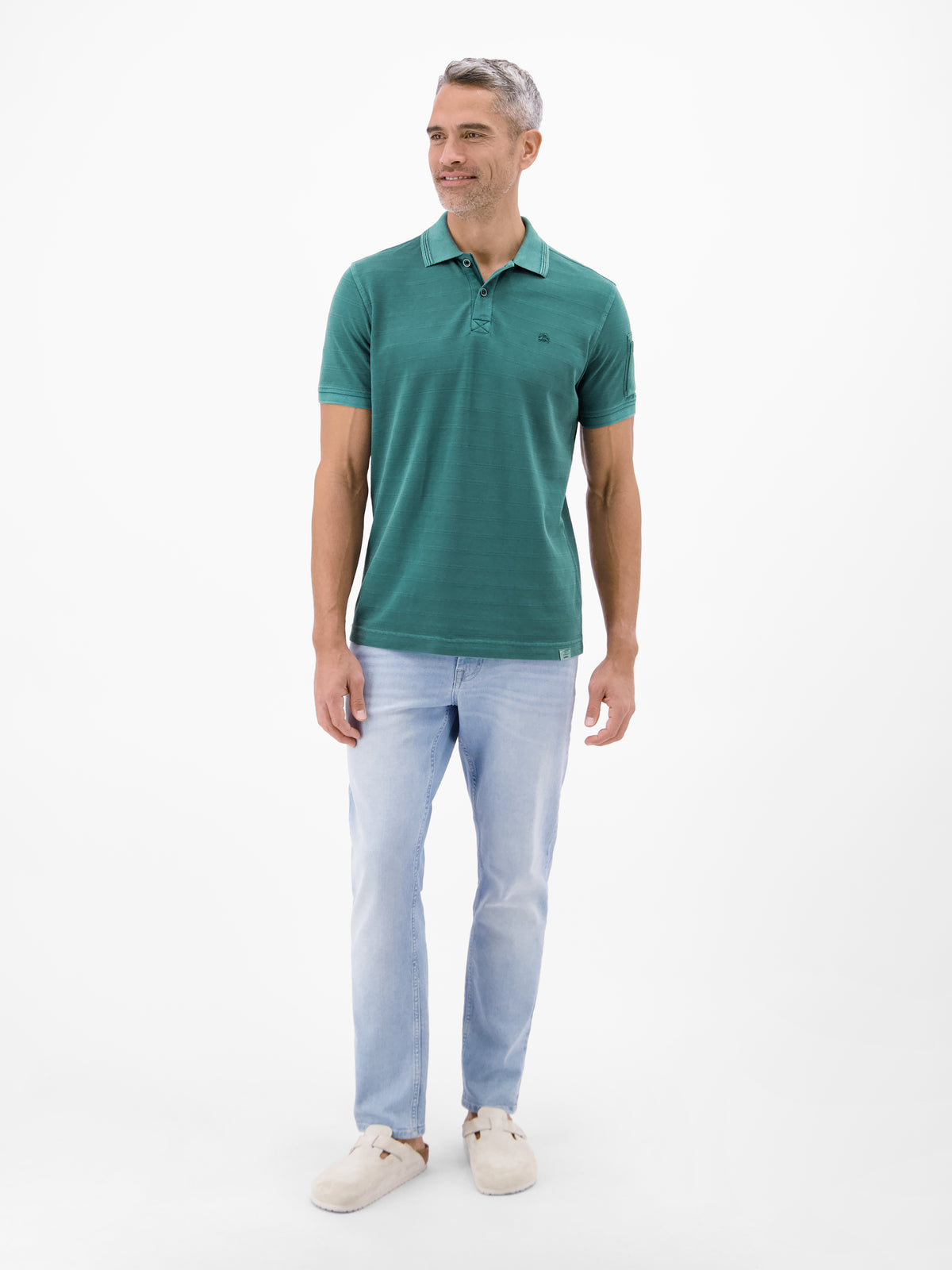 Poloshirt, unifarben aus gestreiftem Piqué-Gewebe - Polo Shirt Kurzarm