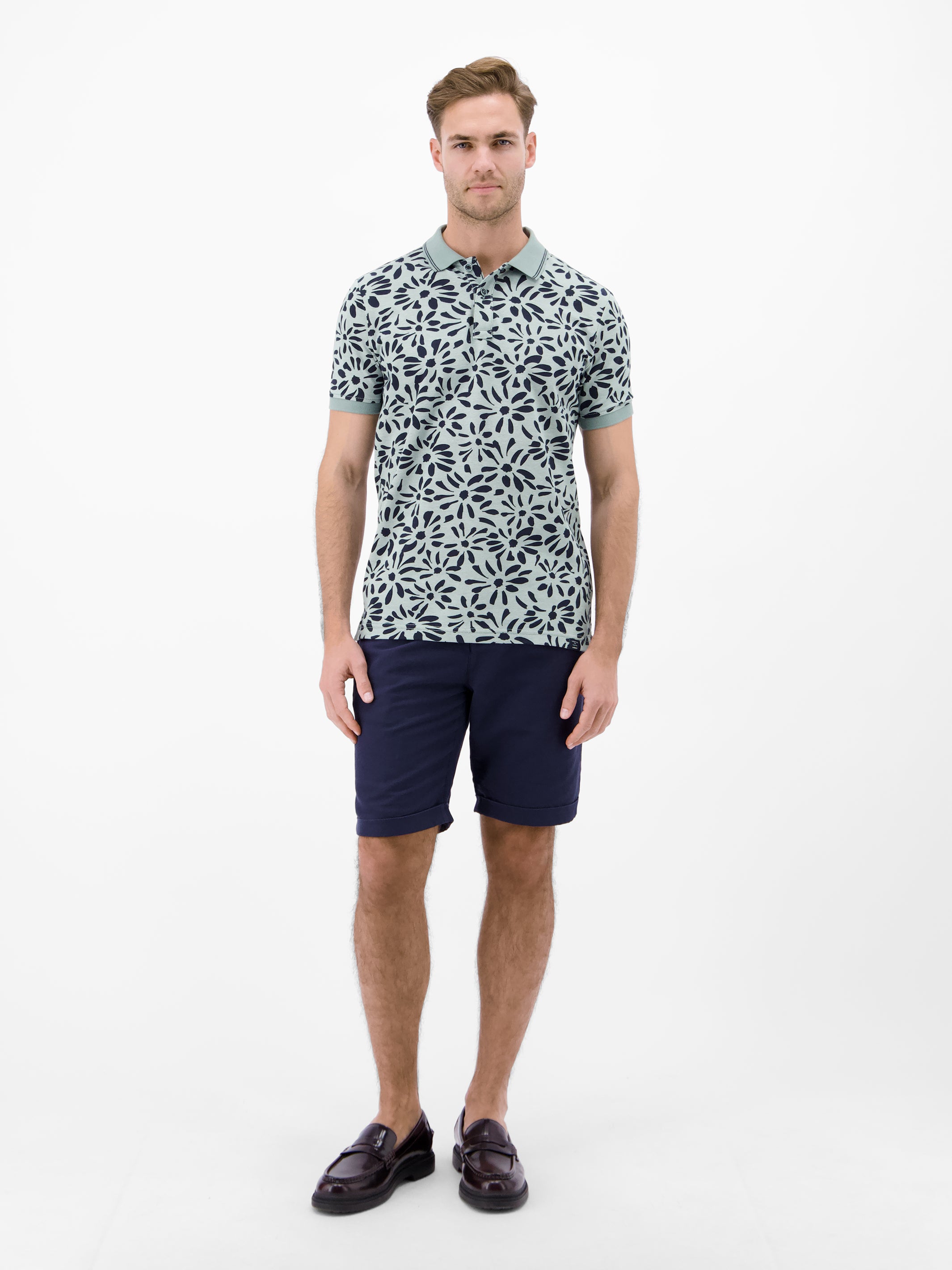 Poloshirt mit floralem All-over-Print, 2-Tone-Optik - Polo Shirt Kurzarm