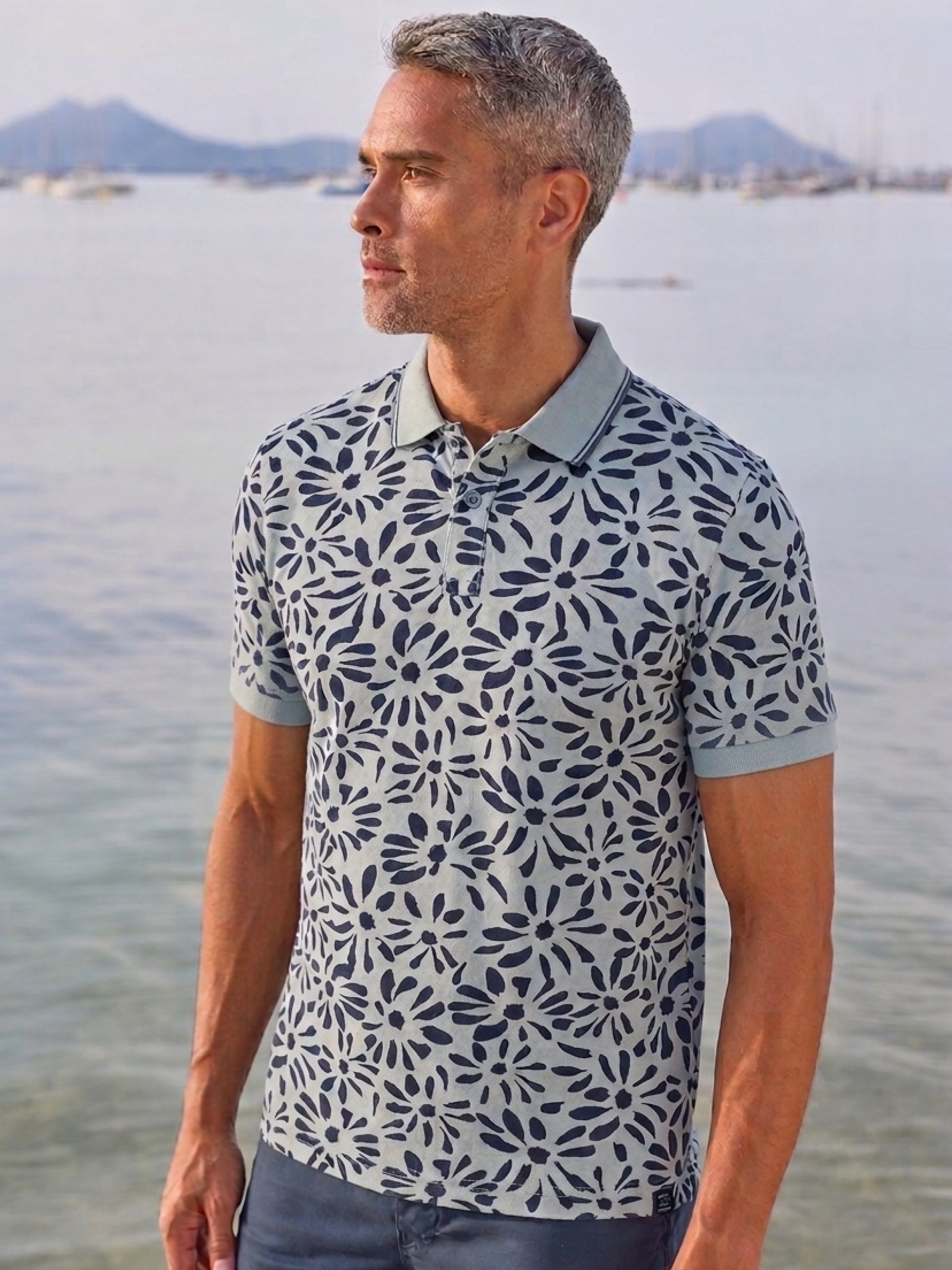 Poloshirt mit floralem All-over-Print, 2-Tone-Optik - Polo Shirt Kurzarm