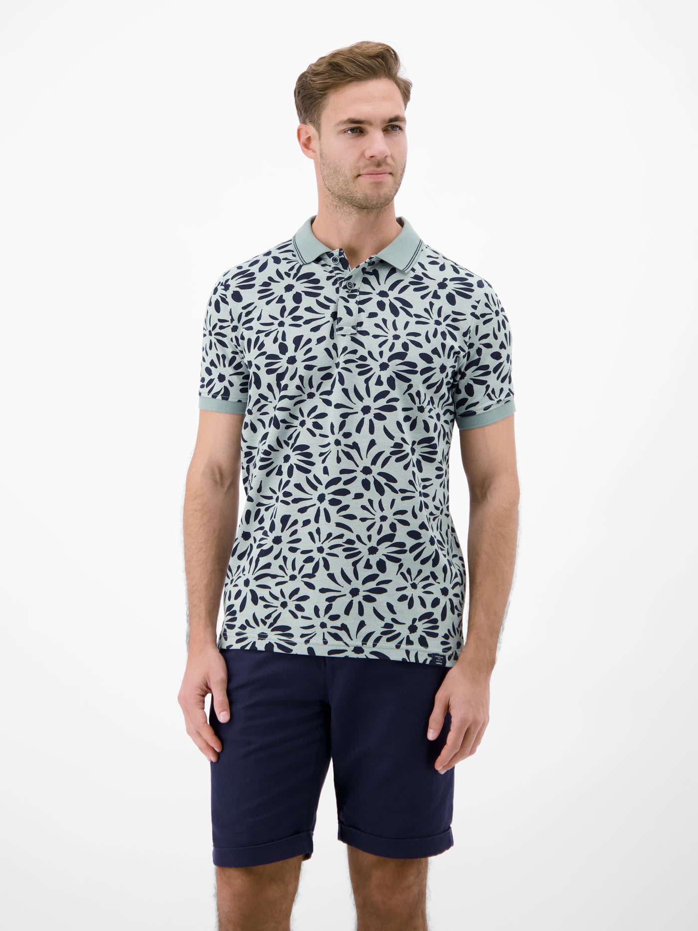 Poloshirt mit floralem All-over-Print, 2-Tone-Optik - Polo Shirt Kurzarm