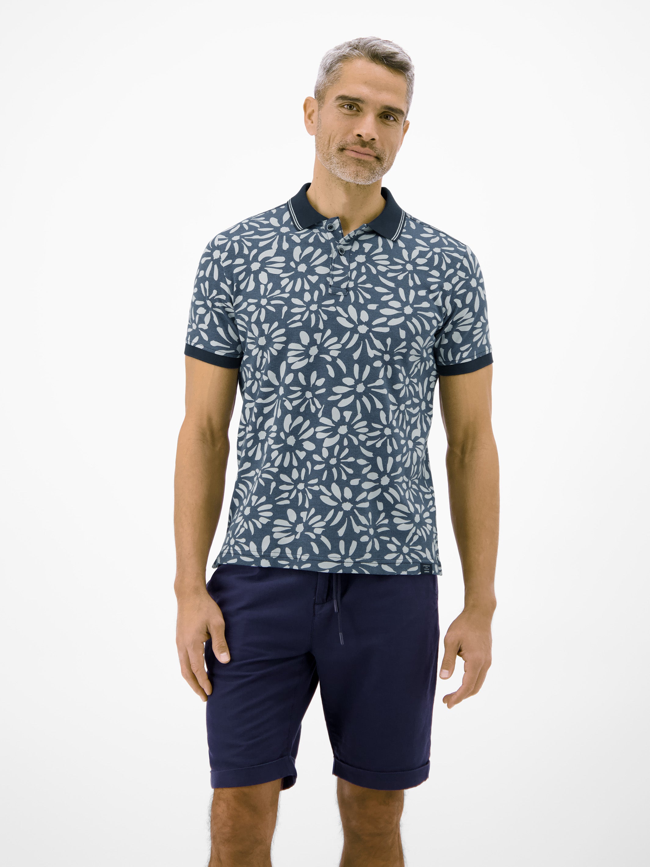 Poloshirt mit floralem All-over-Print, 2-Tone-Optik - Polo Shirt Kurzarm