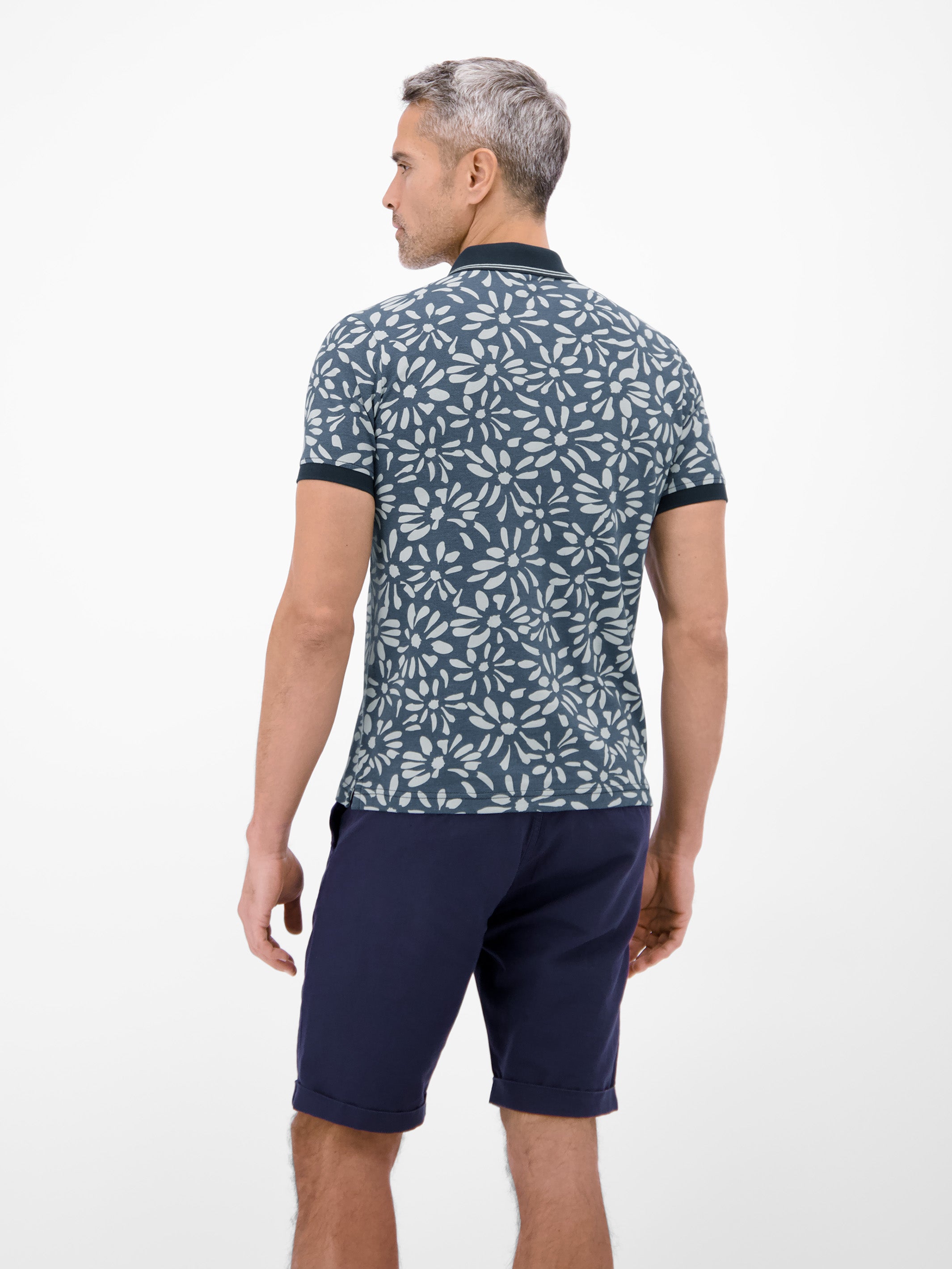 Poloshirt mit floralem All-over-Print, 2-Tone-Optik - Polo Shirt Kurzarm