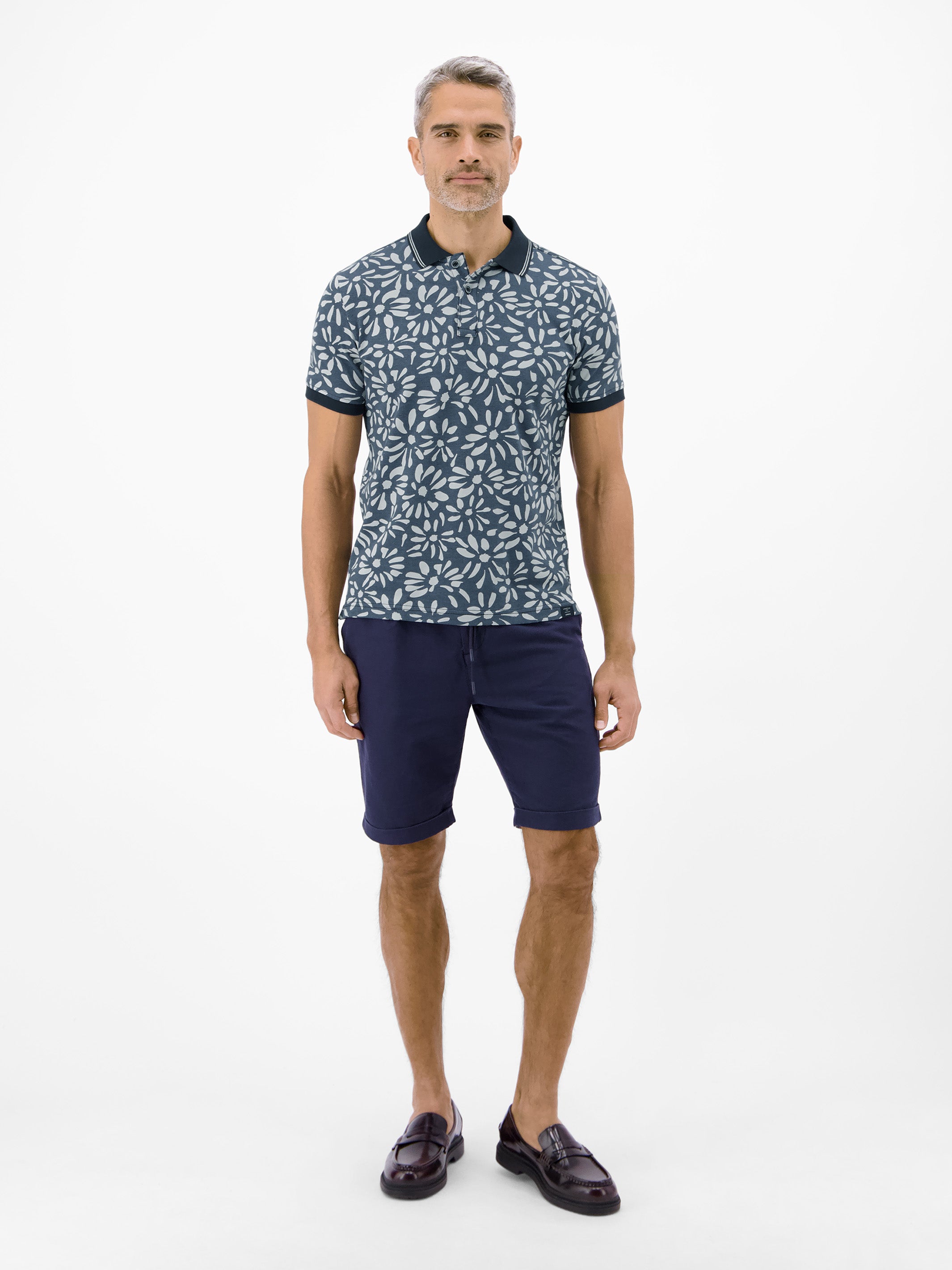 Poloshirt mit floralem All-over-Print, 2-Tone-Optik - Polo Shirt Kurzarm