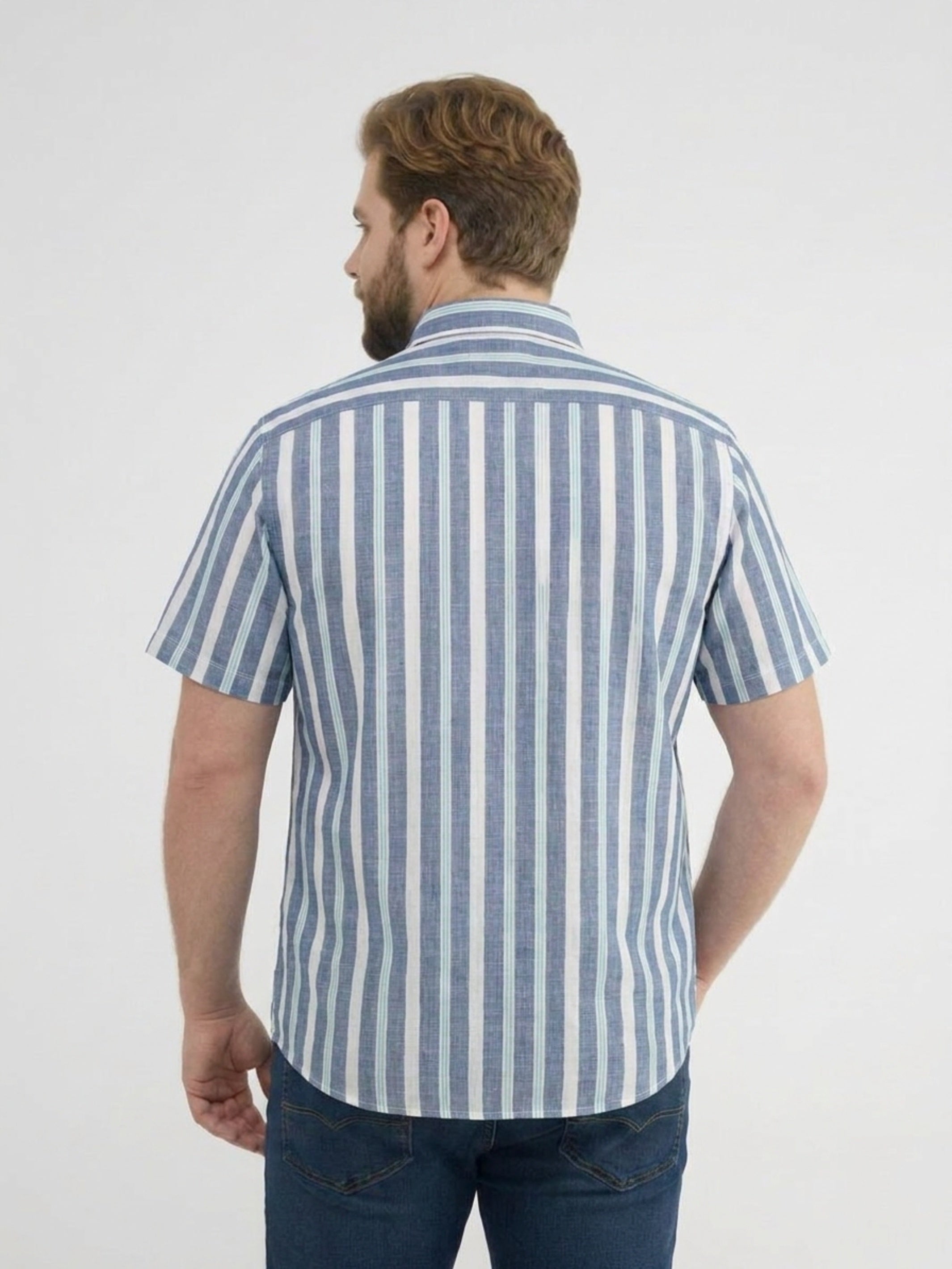 Bequemes Kurzarmhemd mit stylishen Streifen, große Größen - Kurzarmhemd