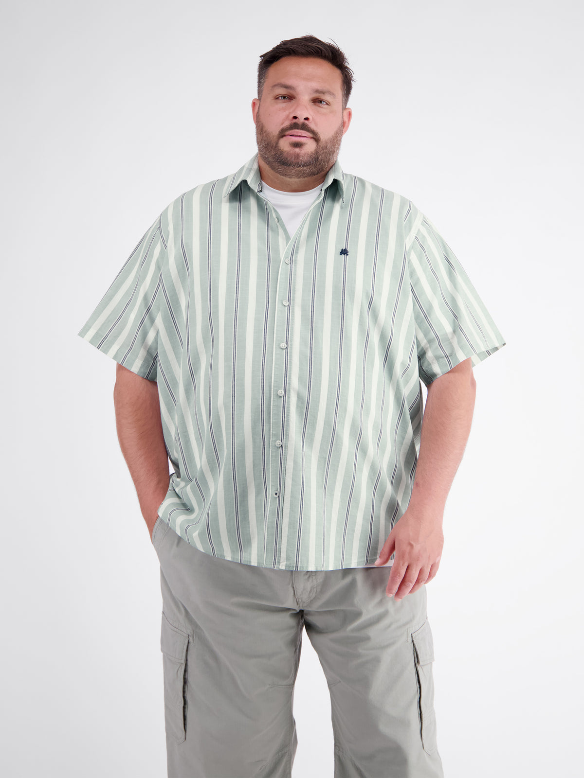 Comfortable short-sleeved shirt with stylish stripes, plus sizes