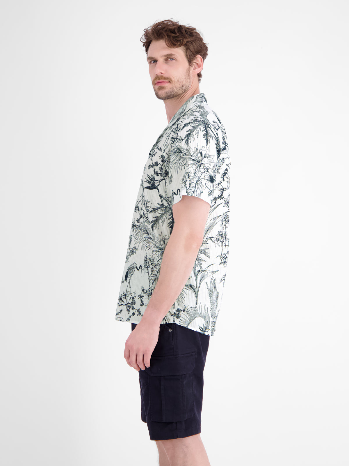 Legeres Kurzarmhemd mit floralem Print und offenem Kragen - Kurzarmhemd