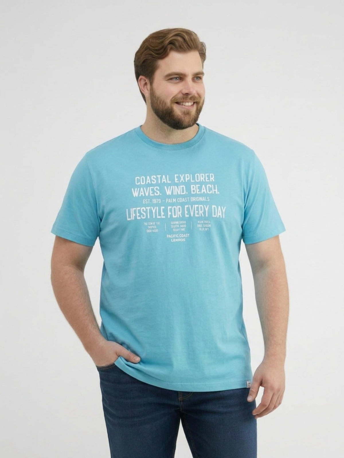 T-Shirt aus reiner Baumwolle mit Slogan-Print, große Größen - T-Shirt Rundhals