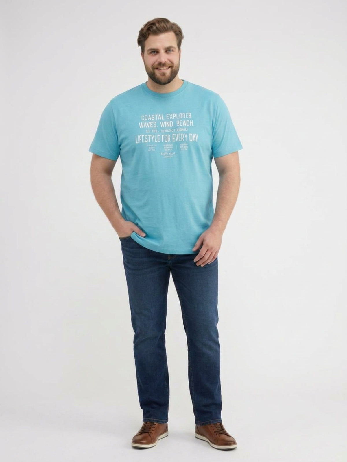 T-Shirt aus reiner Baumwolle mit Slogan-Print, große Größen - T-Shirt Rundhals