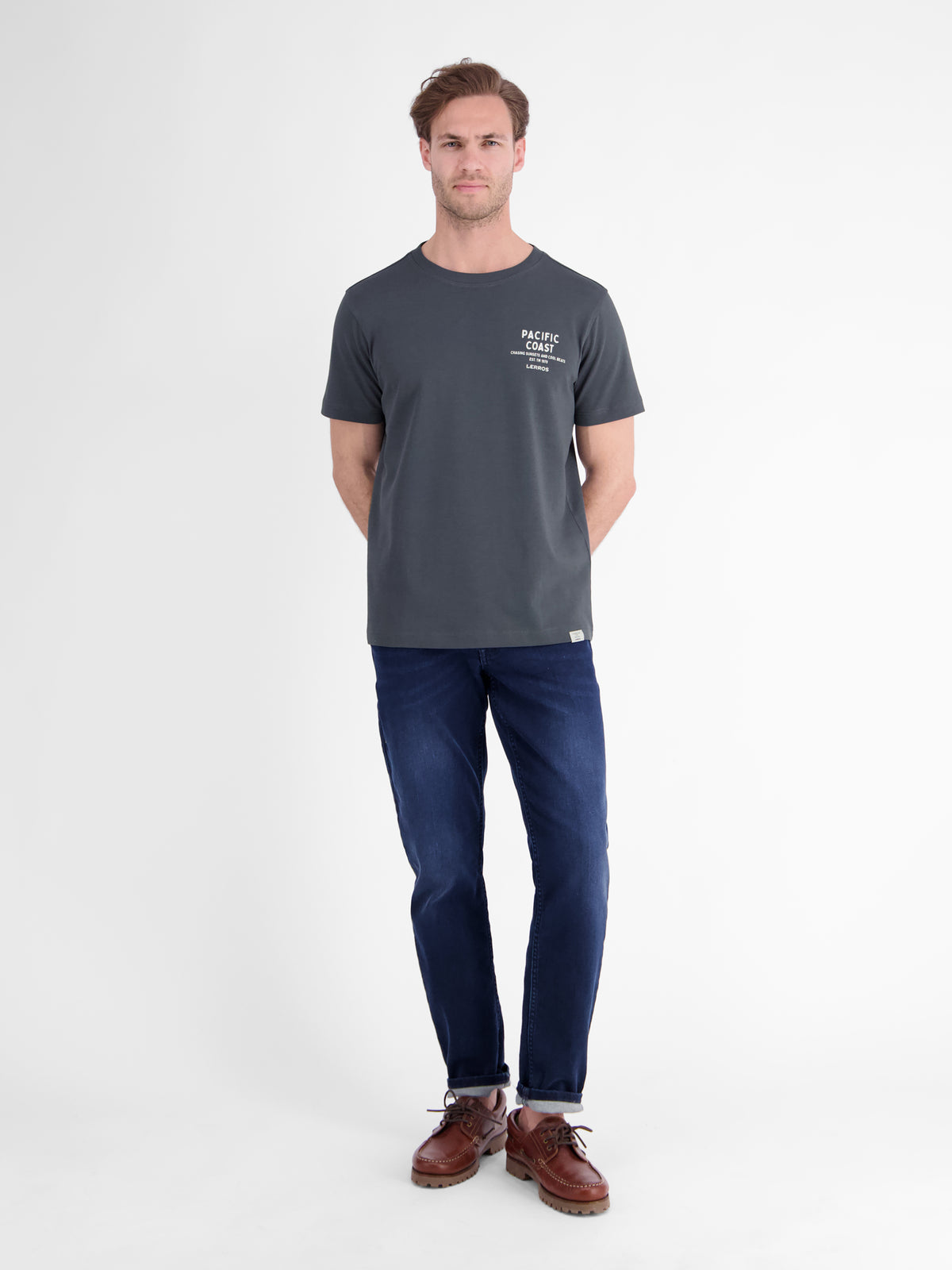 Sportliches T-Shirt aus Baumwolle mit Brust- und Rückenprint - T-Shirt Rundhals