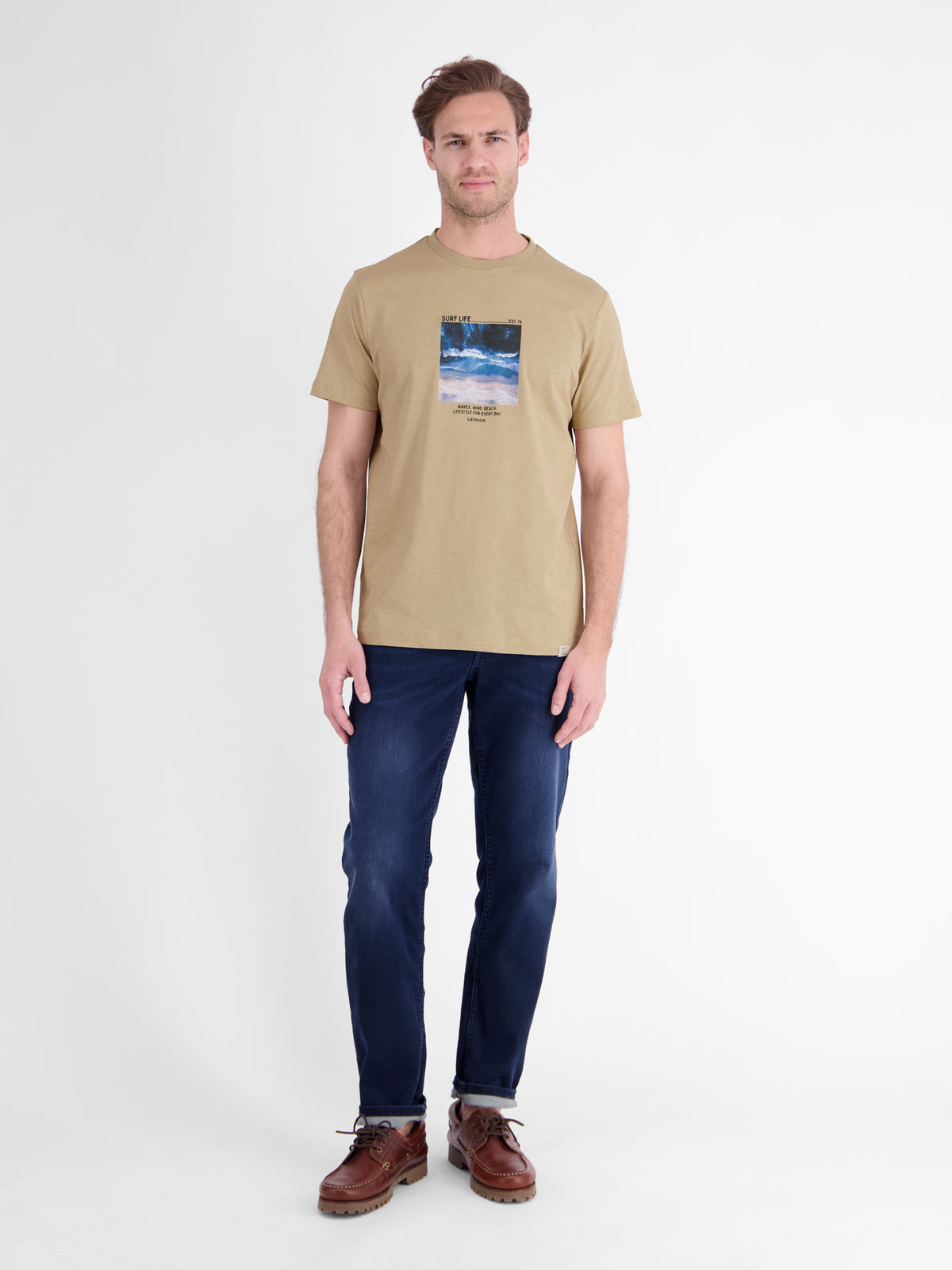 Sportliches T-Shirt mit Surfer-Motiv-Print, reine Baumwolle - T-Shirt Rundhals