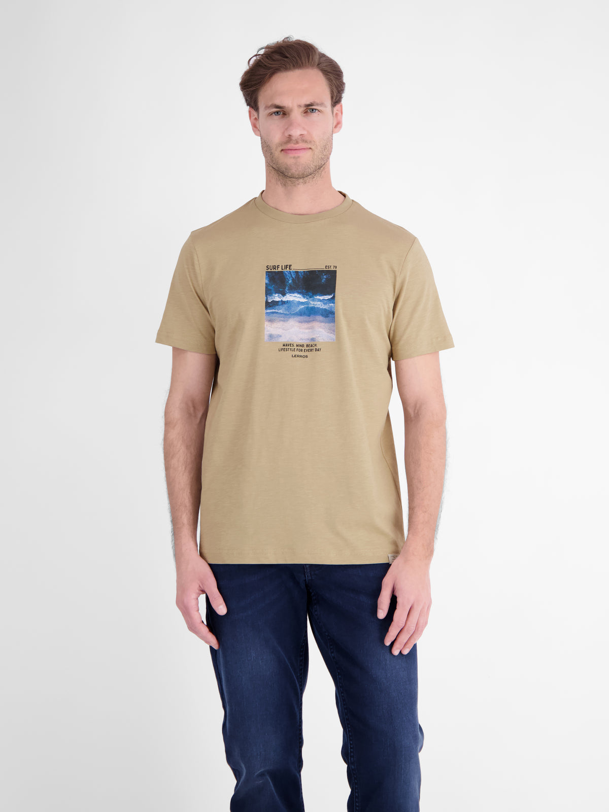 Sportliches T-Shirt mit Surfer-Motiv-Print, reine Baumwolle - T-Shirt Rundhals