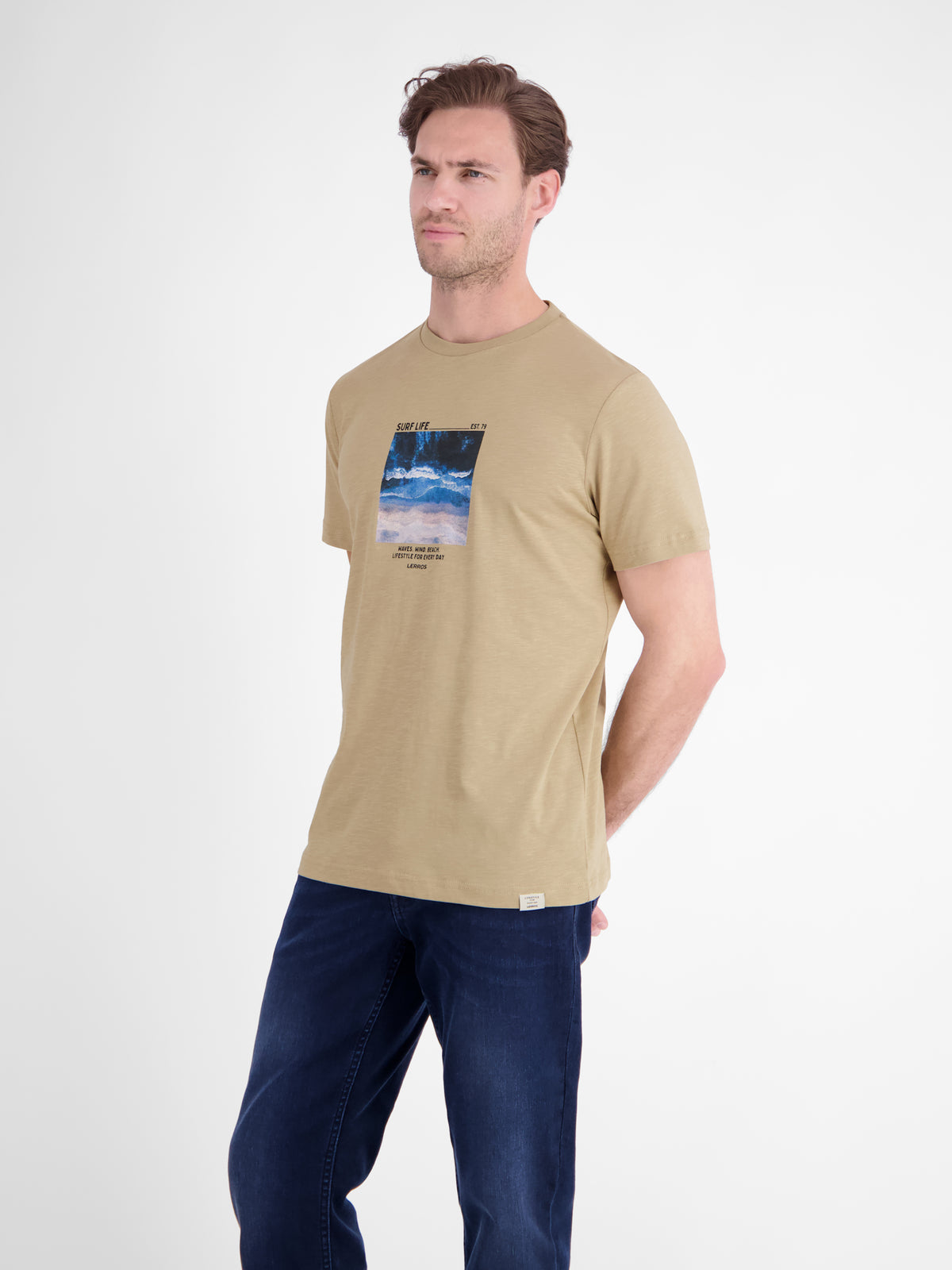 Sportliches T-Shirt mit Surfer-Motiv-Print, reine Baumwolle - T-Shirt Rundhals