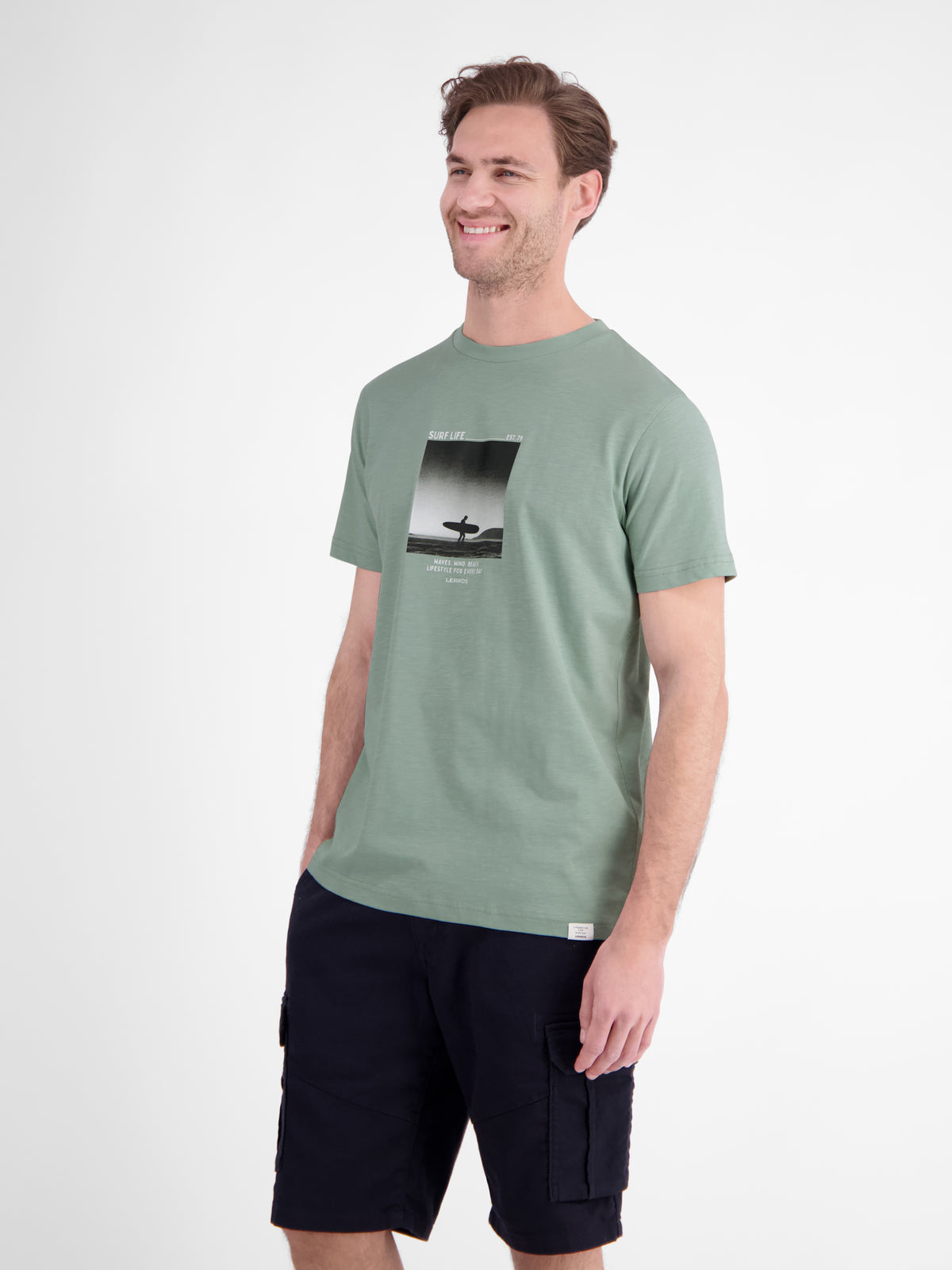 Sportliches T-Shirt mit Surfer-Motiv-Print, reine Baumwolle - T-Shirt Rundhals