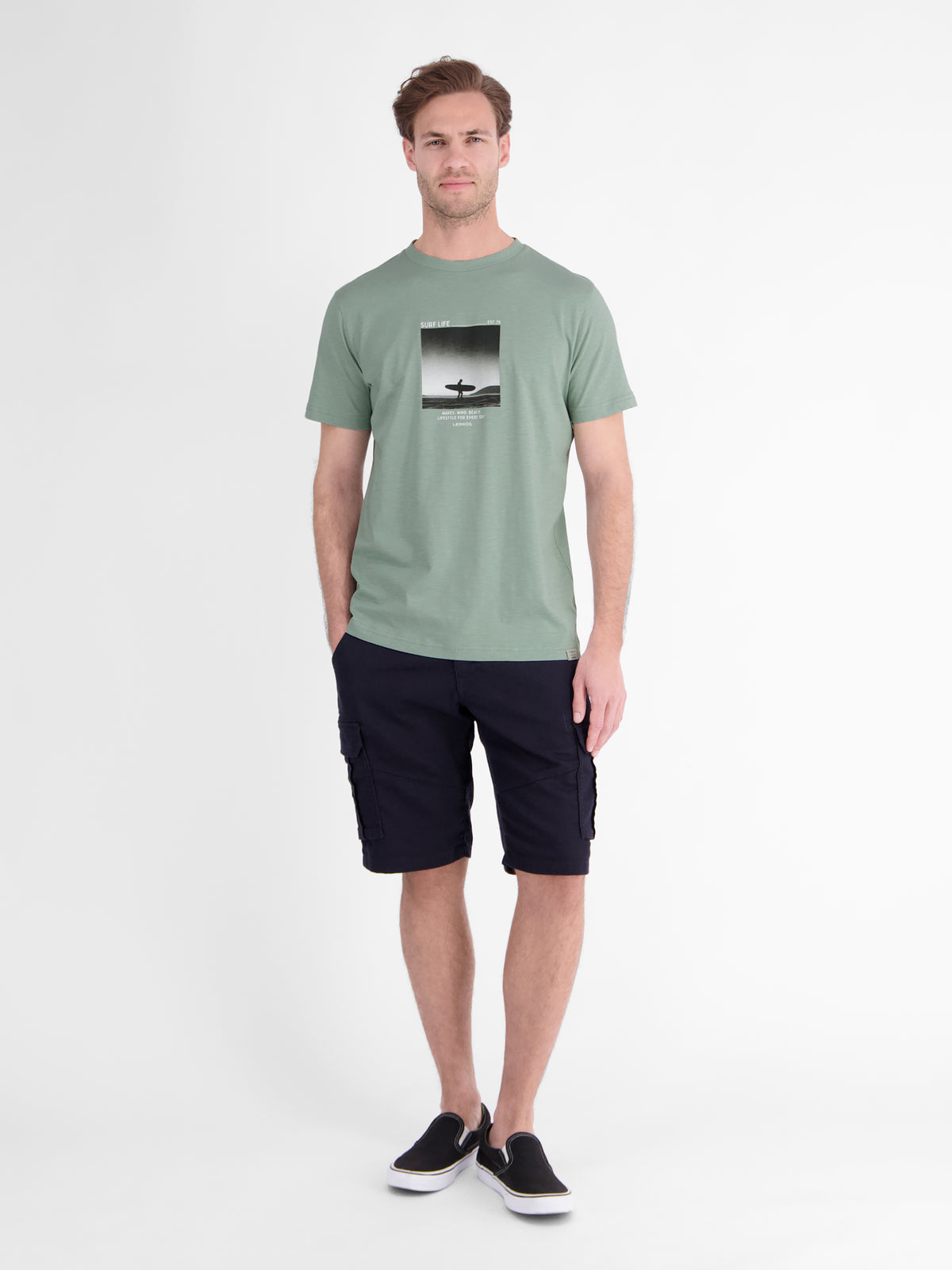 Sportliches T-Shirt mit Surfer-Motiv-Print, reine Baumwolle - T-Shirt Rundhals