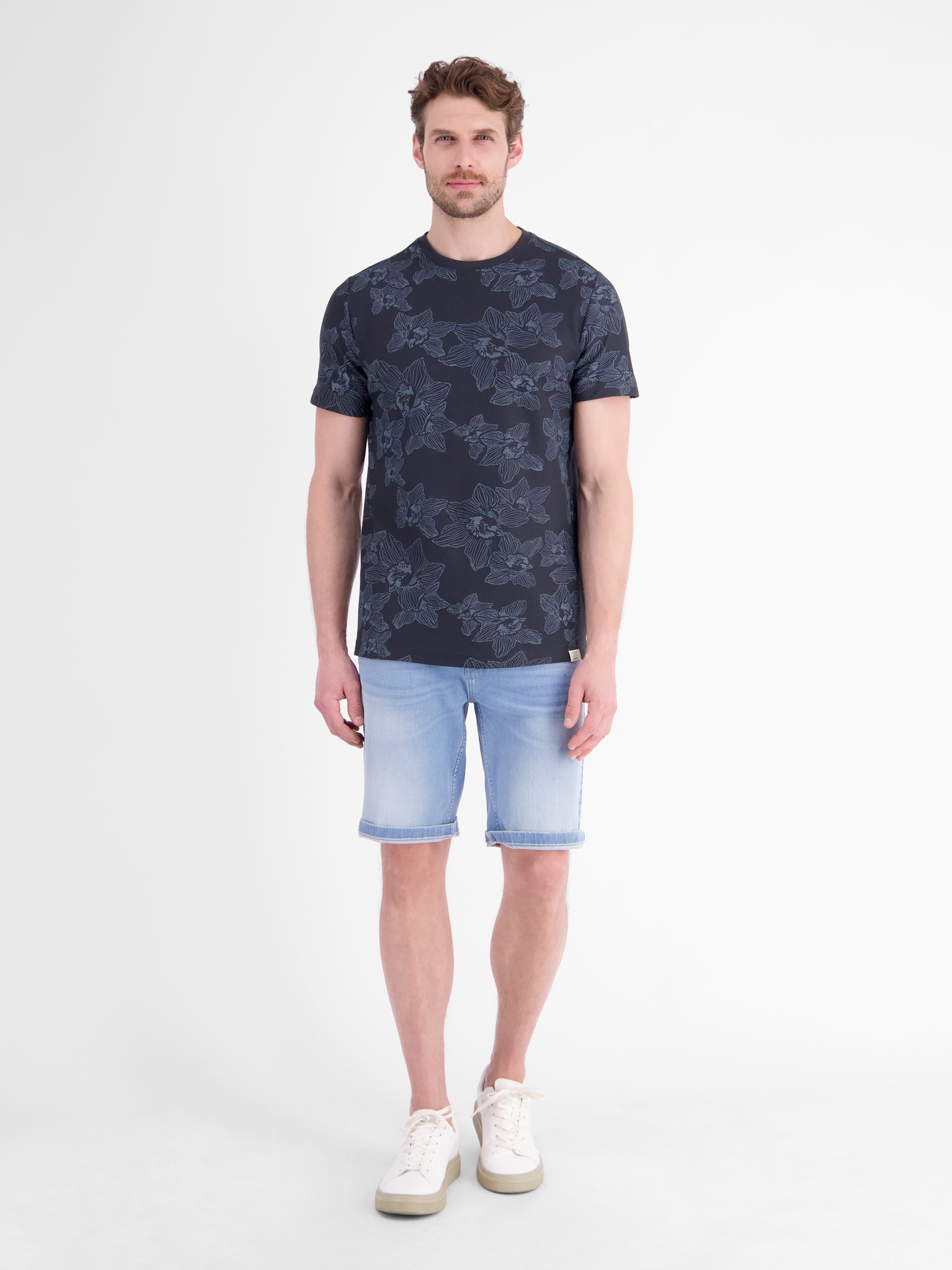 T-Shirt mit floralem Print und O-Neck in Jersey-Qualität - T-Shirt Rundhals